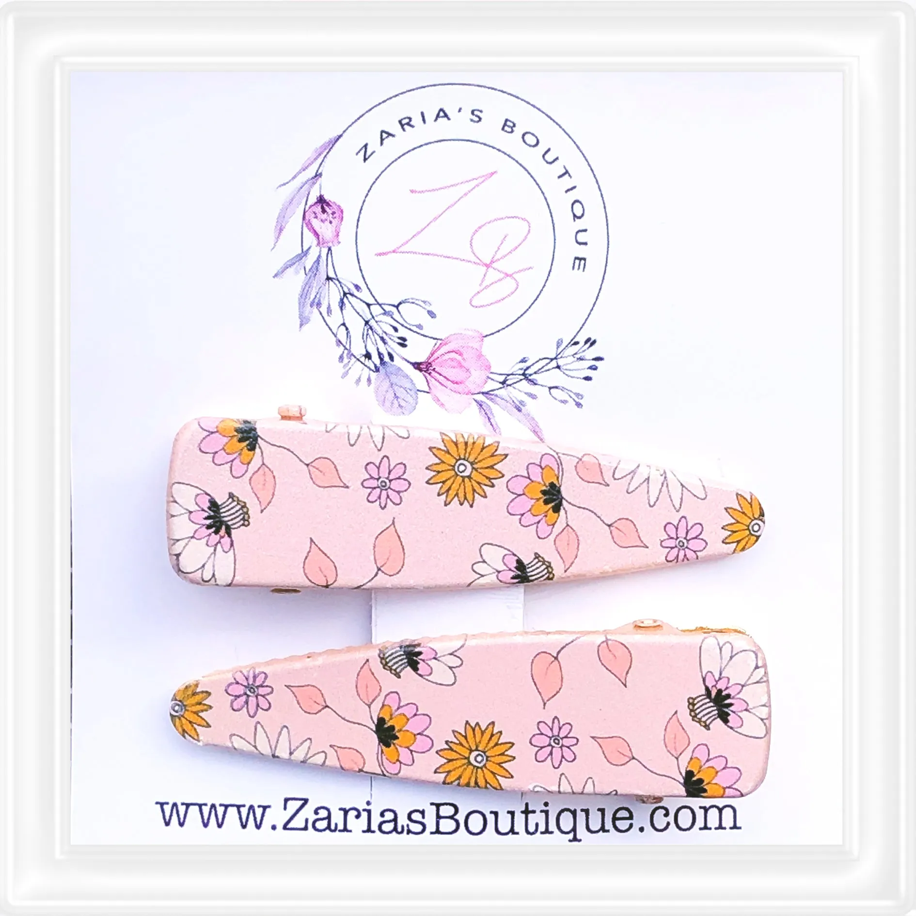 ⋅ EXCLUSIVE ⋅ Mustard Blossoms ⋅ Orange Blue Floral ⋅ Premium Gold Hair Clips ⋅
