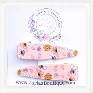 ⋅ EXCLUSIVE ⋅ Mustard Blossoms ⋅ Orange Blue Floral ⋅ Premium Gold Hair Clips ⋅