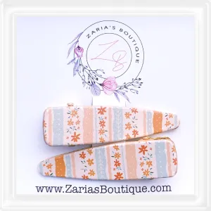 ⋅ EXCLUSIVE ⋅ Striped Floral Tan ⋅ Gold ⋅ Premium Hair Clips ⋅