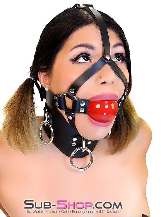 0450A      2” Leather Ball Gag Trainer, Candy Apple Red Ball