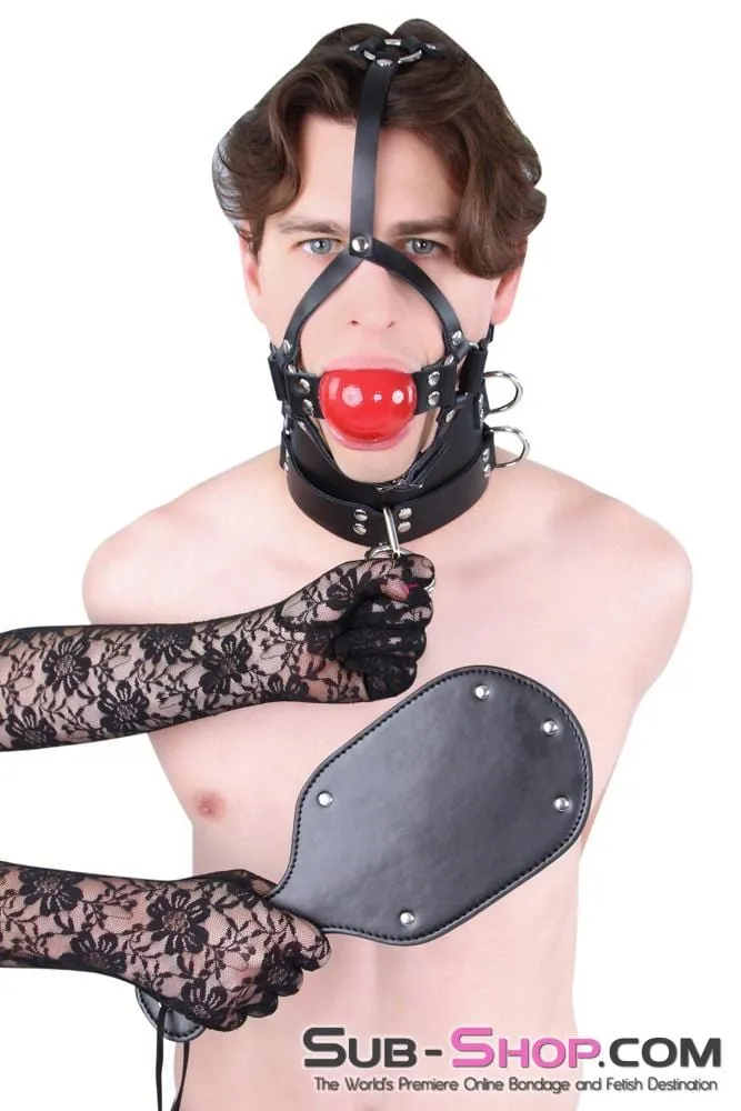 0450A      2” Leather Ball Gag Trainer, Candy Apple Red Ball