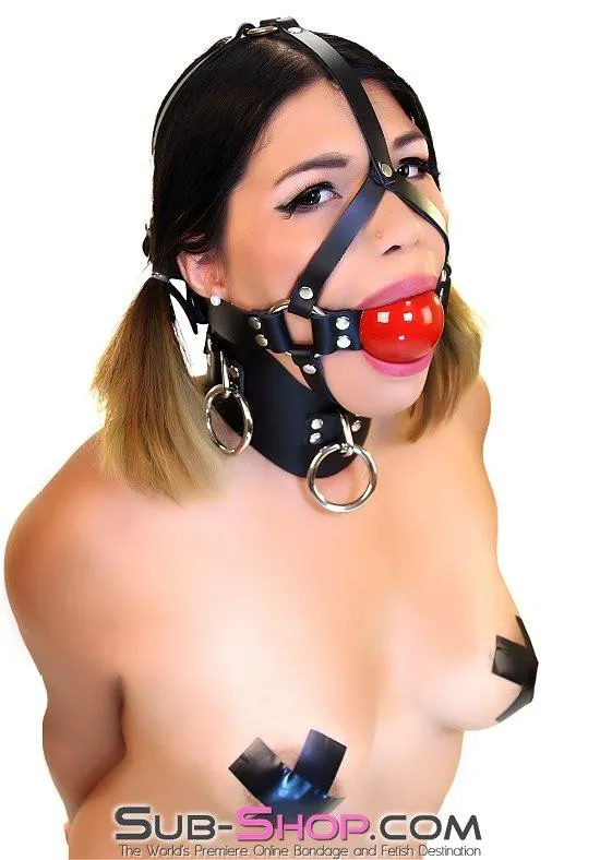 0450A      2” Leather Ball Gag Trainer, Candy Apple Red Ball