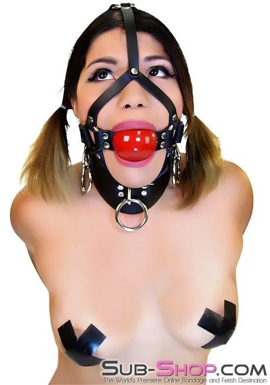 0450A      2” Leather Ball Gag Trainer, Candy Apple Red Ball