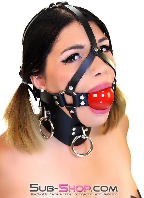 0450A      2” Leather Ball Gag Trainer, Candy Apple Red Ball