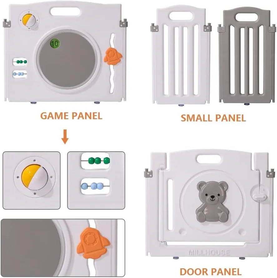 10 Panel Foldable & Modular Baby Playpen | Ball Pool | Grey and White | Optional Foam Mats