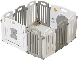 10 Panel Foldable & Modular Baby Playpen | Ball Pool | Grey and White | Optional Foam Mats