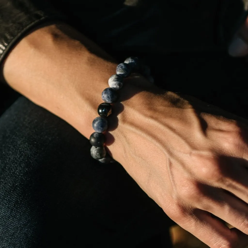 10mm Sodalite Beaded Bracelet with Hematite Accent Bead