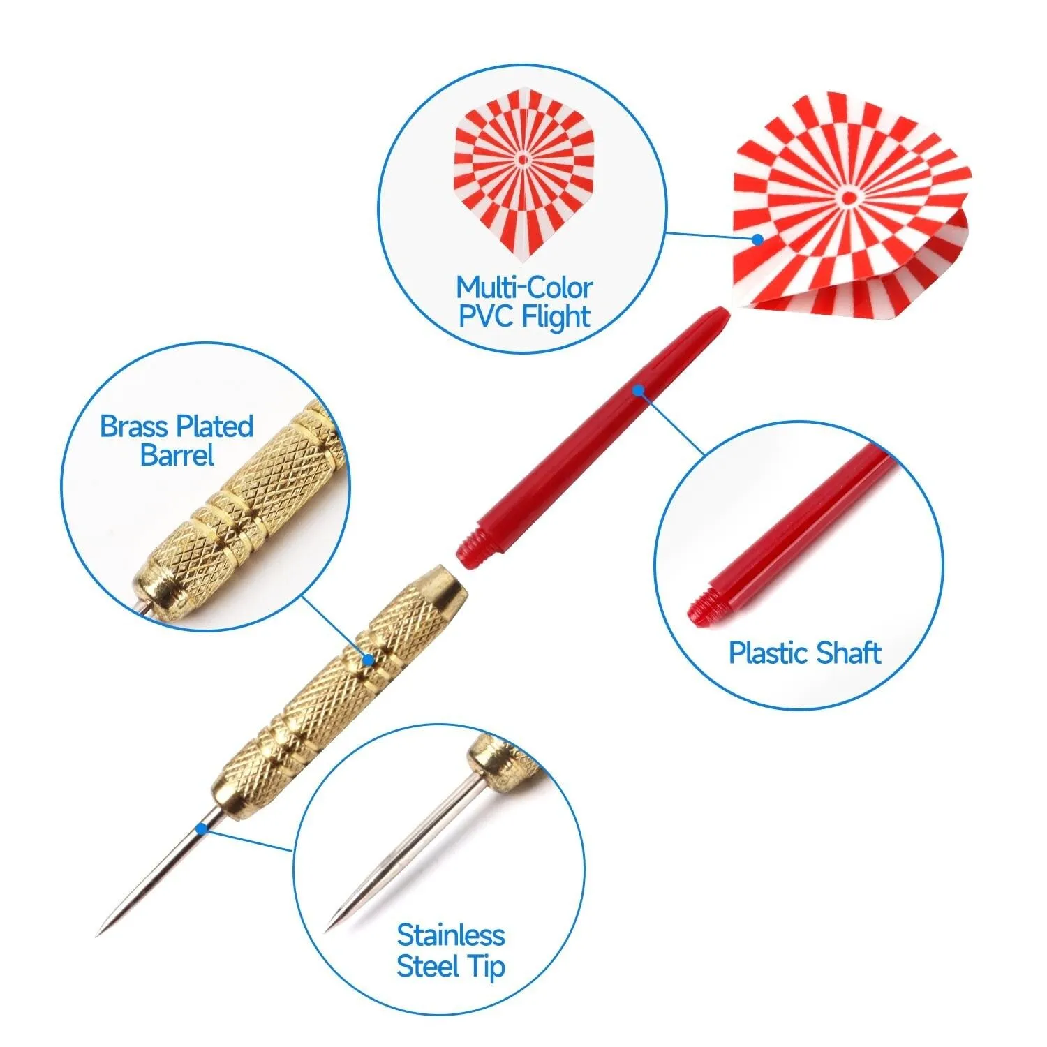 12-Pack 18 Grams eel Tip S for Board with Extra Flights Sharpener