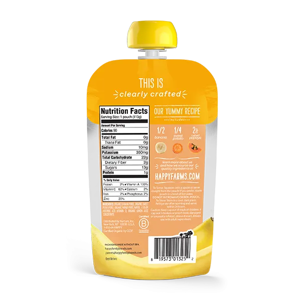 [2-Pack] Happy Baby Happy Family Happy Clearly Crafted - Bananas Sweet Potatoes & Papaya, 113g. Stage 2 (For 6m up) Exp: 11/25