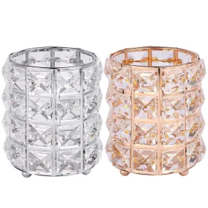 2 Pcs Crystal Rotating Makeup Brush Holder Organizer Bling Eyebrow Comb Brushes Pen Pencil Cosmetic Storage Containergold Sliver