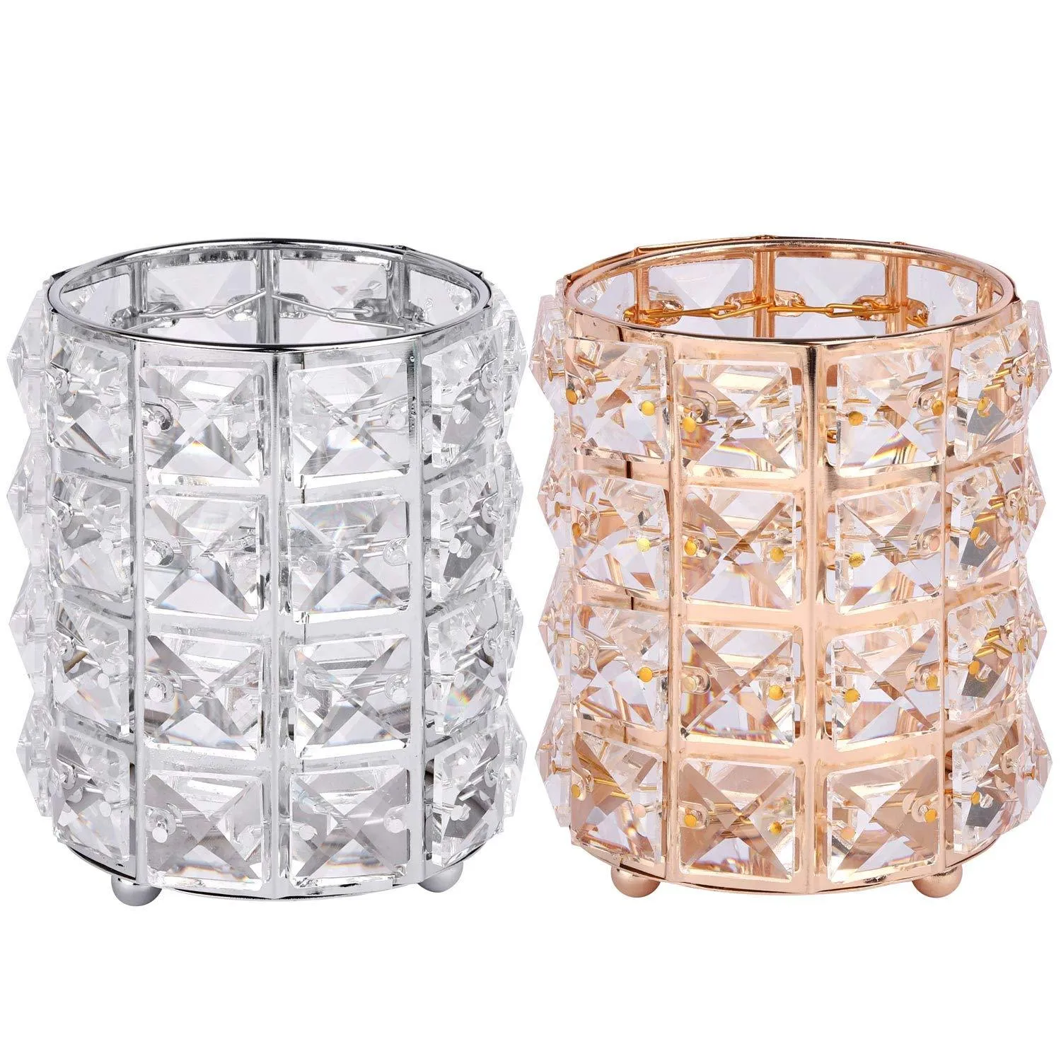 2 Pcs Crystal Rotating Makeup Brush Holder Organizer Bling Eyebrow Comb Brushes Pen Pencil Cosmetic Storage Containergold Sliver