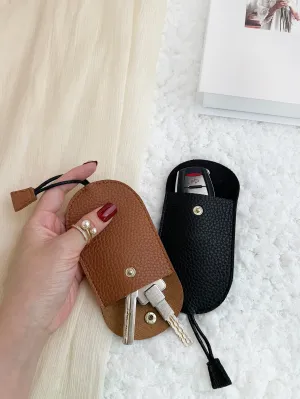 2pcs Litchi Embossed Snap Button Key Case - Multicolor