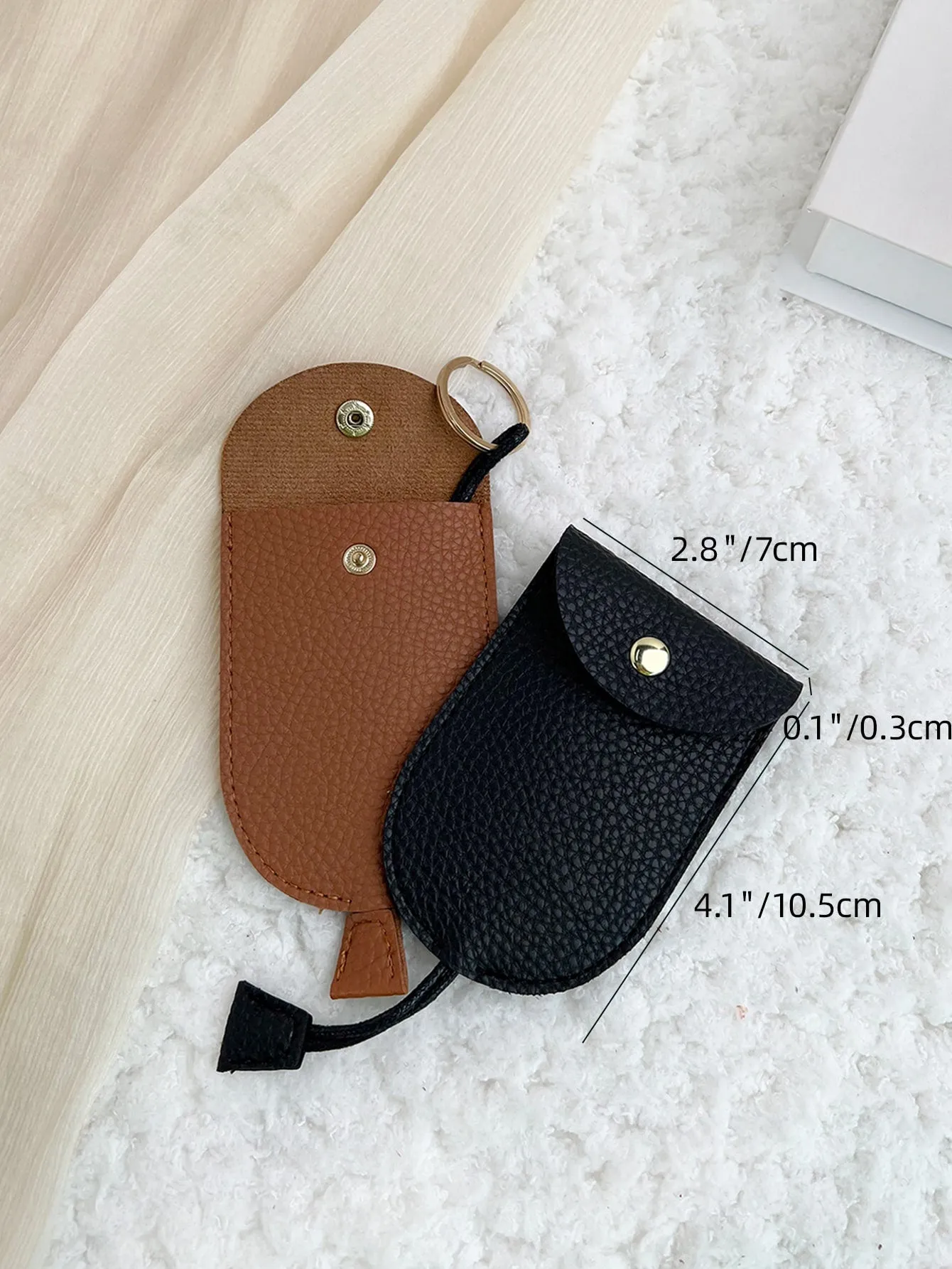 2pcs Litchi Embossed Snap Button Key Case - Multicolor