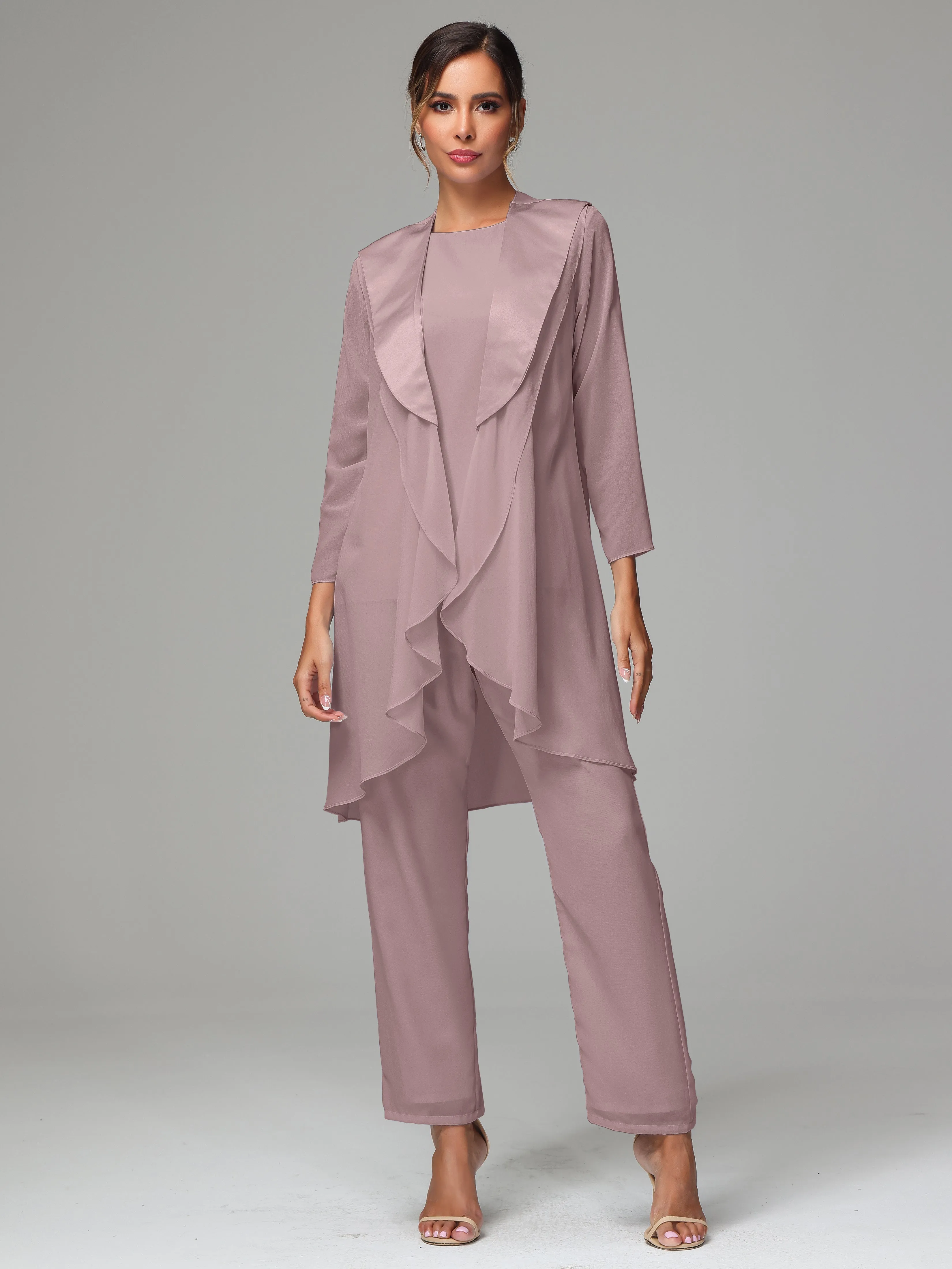 3 Pieces Chiffon Elegant Mother Of The Bride Dress Pants Suits