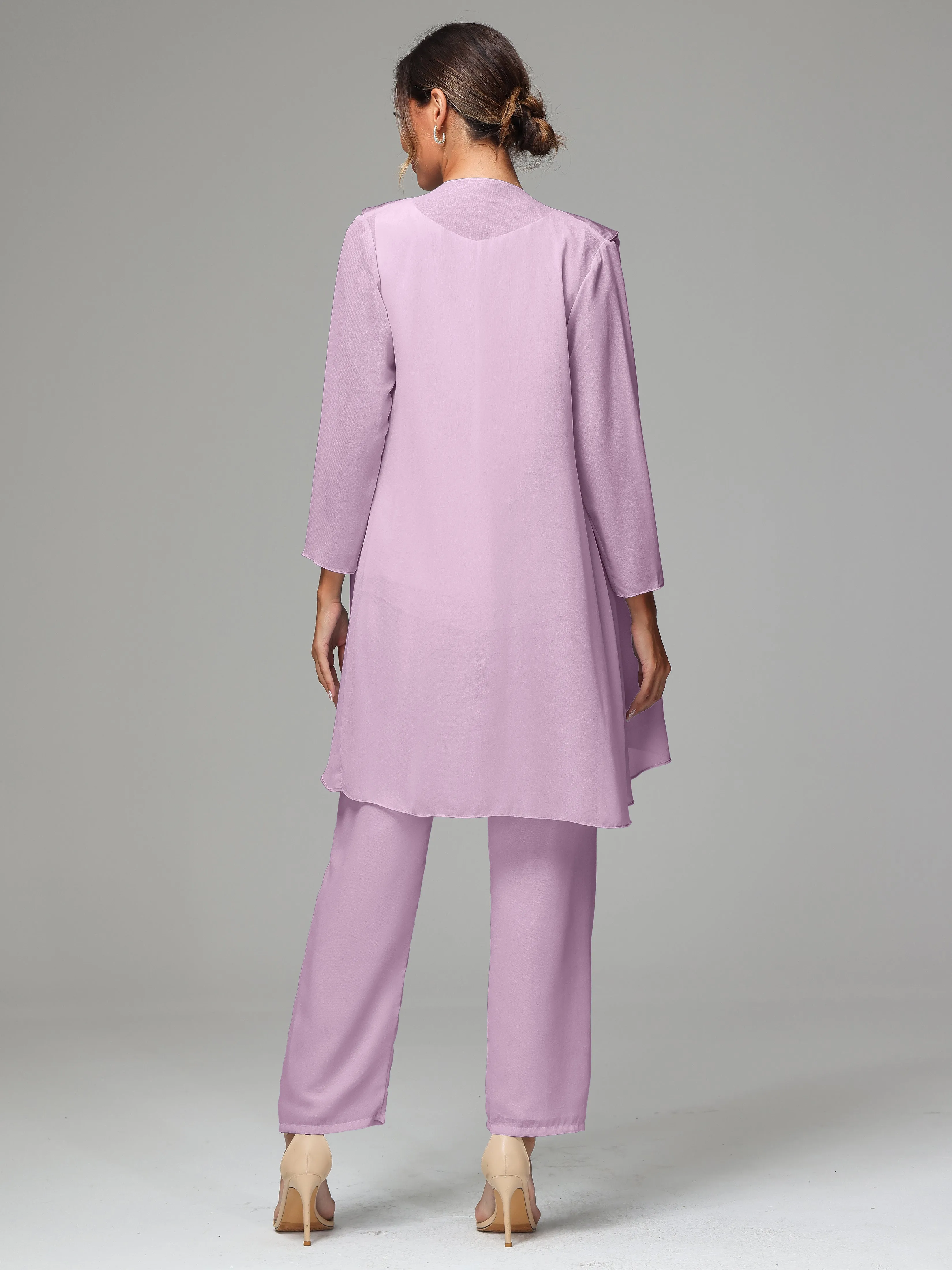 3 Pieces Chiffon Elegant Mother Of The Bride Dress Pants Suits