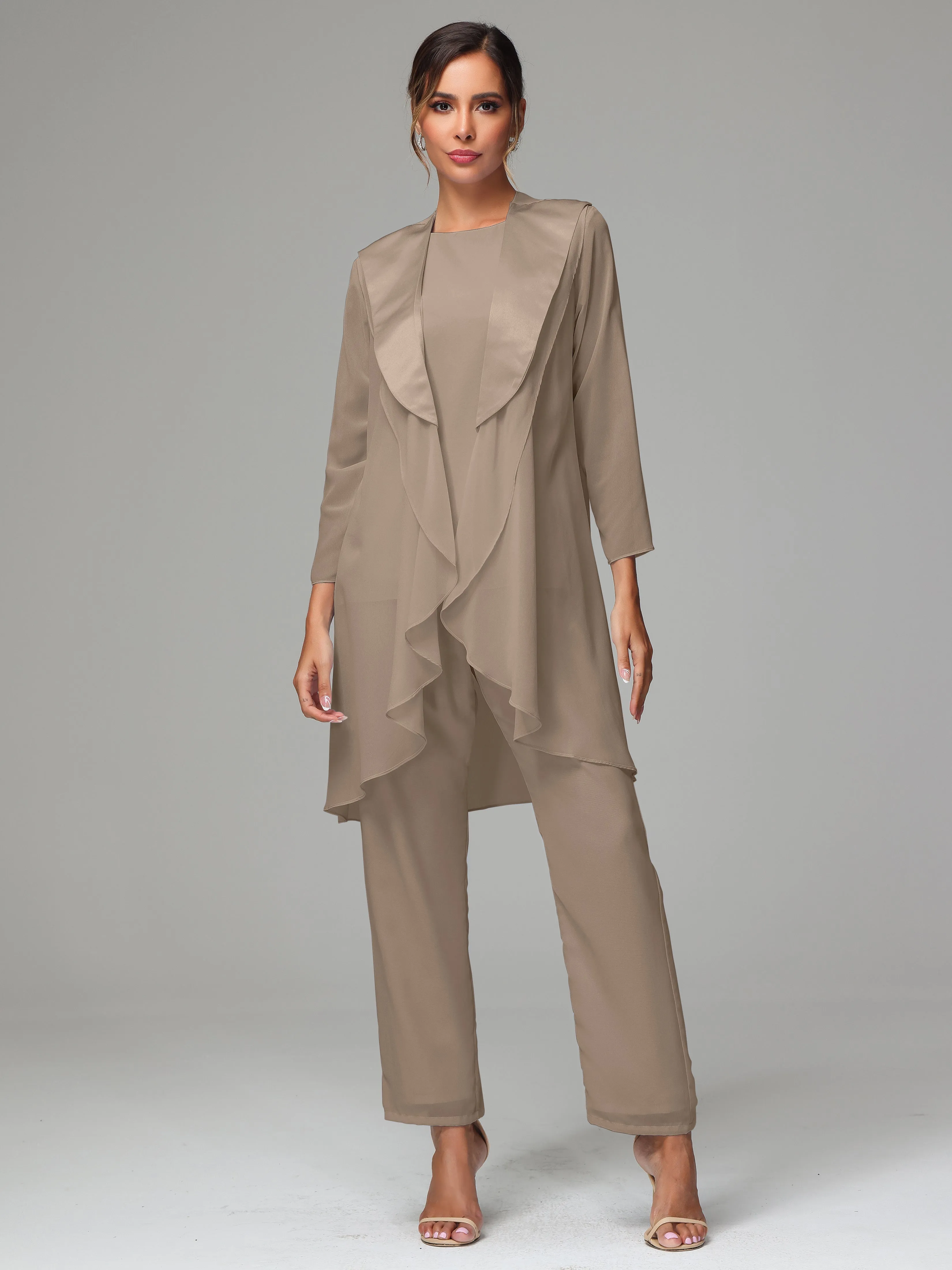 3 Pieces Chiffon Elegant Mother Of The Bride Dress Pants Suits