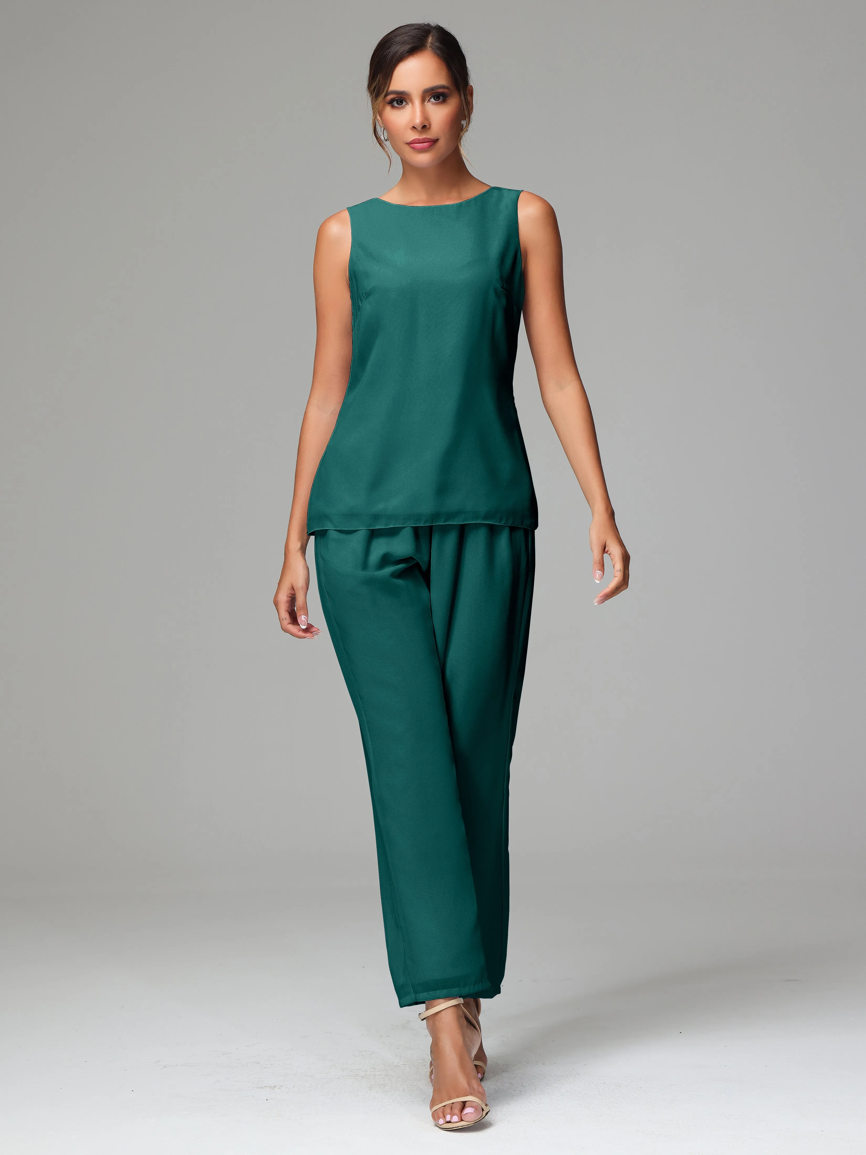 3 Pieces Chiffon Elegant Mother Of The Bride Dress Pants Suits