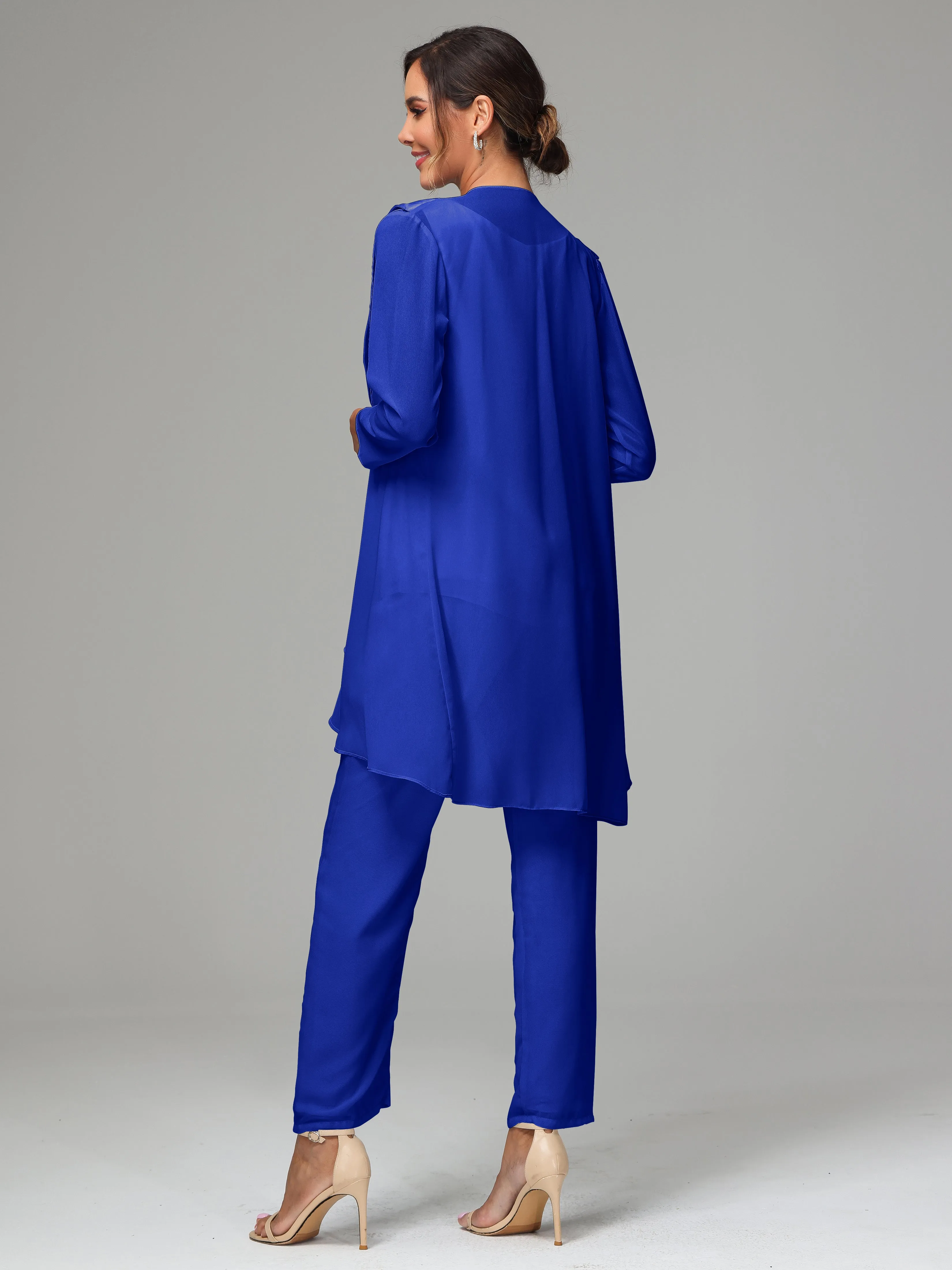 3 Pieces Chiffon Elegant Mother Of The Bride Dress Pants Suits