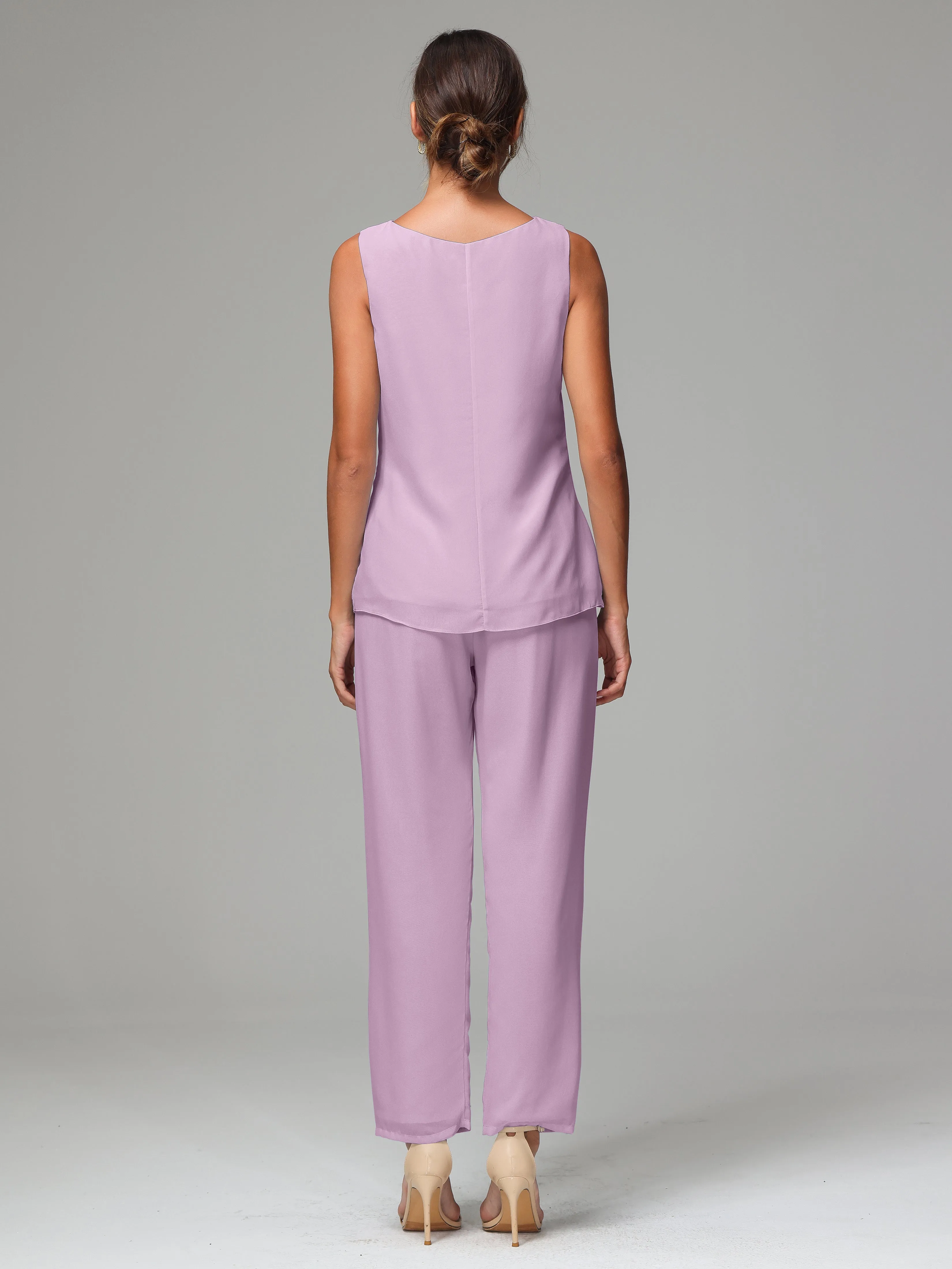 3 Pieces Chiffon Elegant Mother Of The Bride Dress Pants Suits