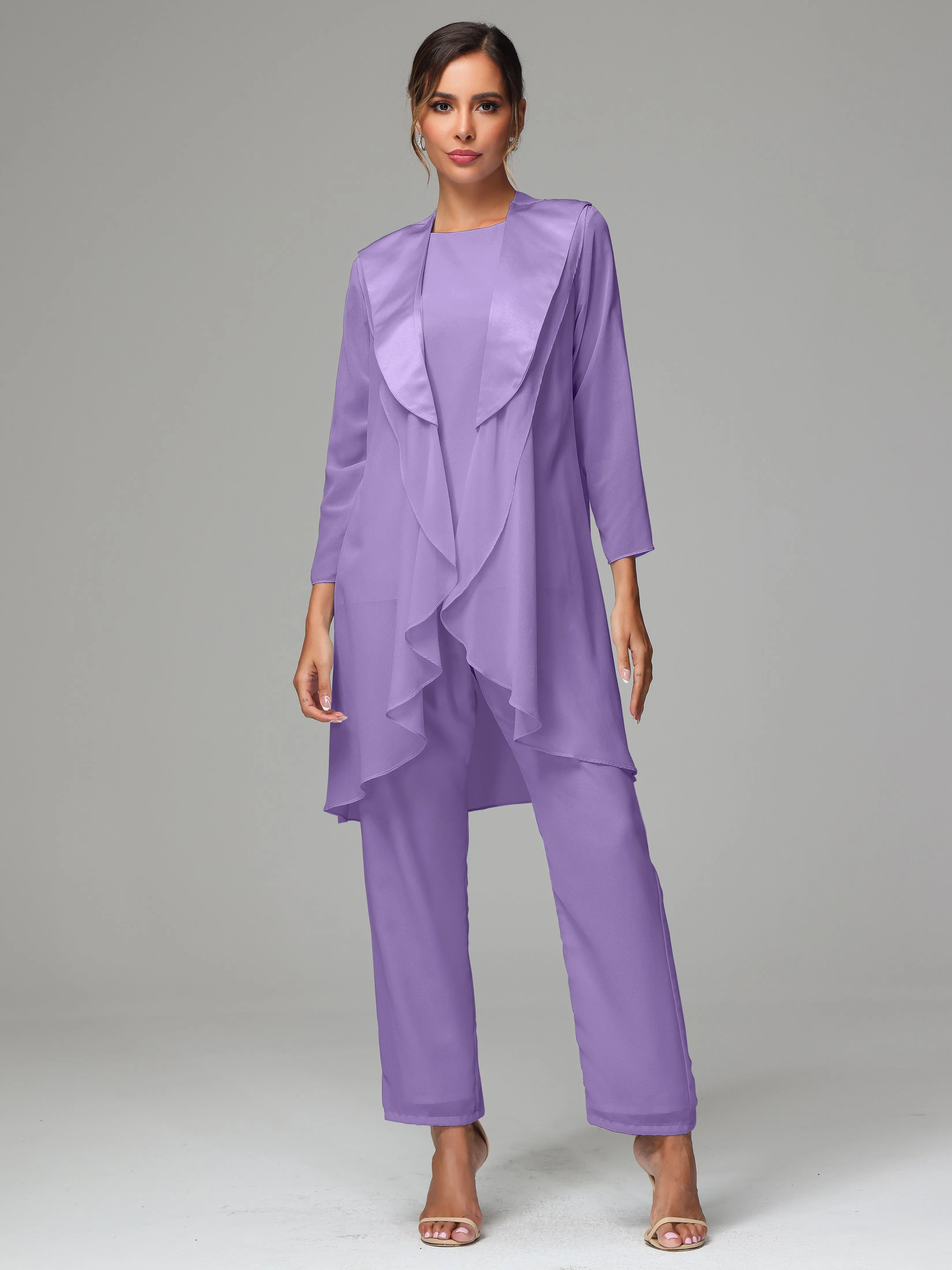 3 Pieces Chiffon Elegant Mother Of The Bride Dress Pants Suits
