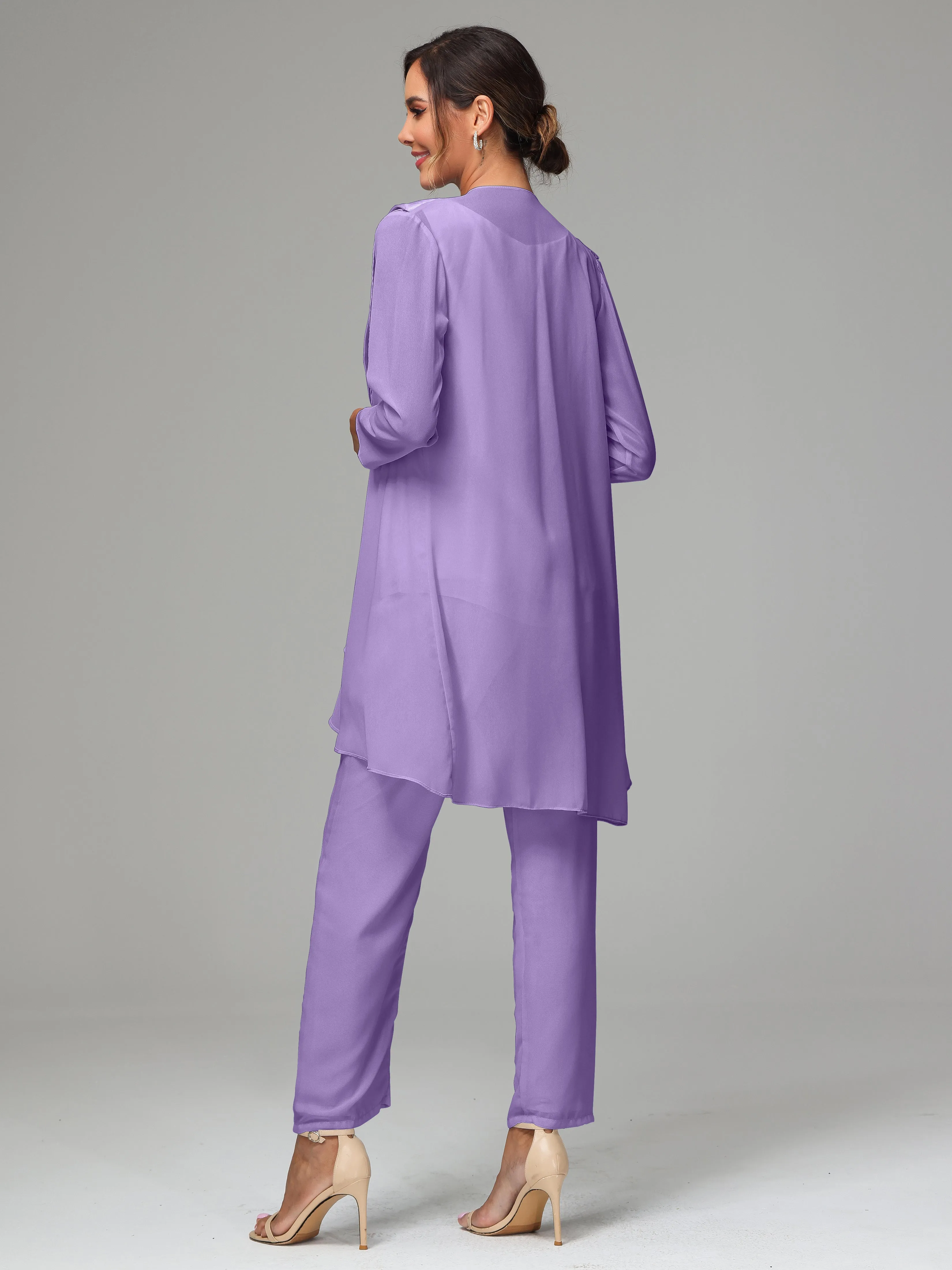 3 Pieces Chiffon Elegant Mother Of The Bride Dress Pants Suits