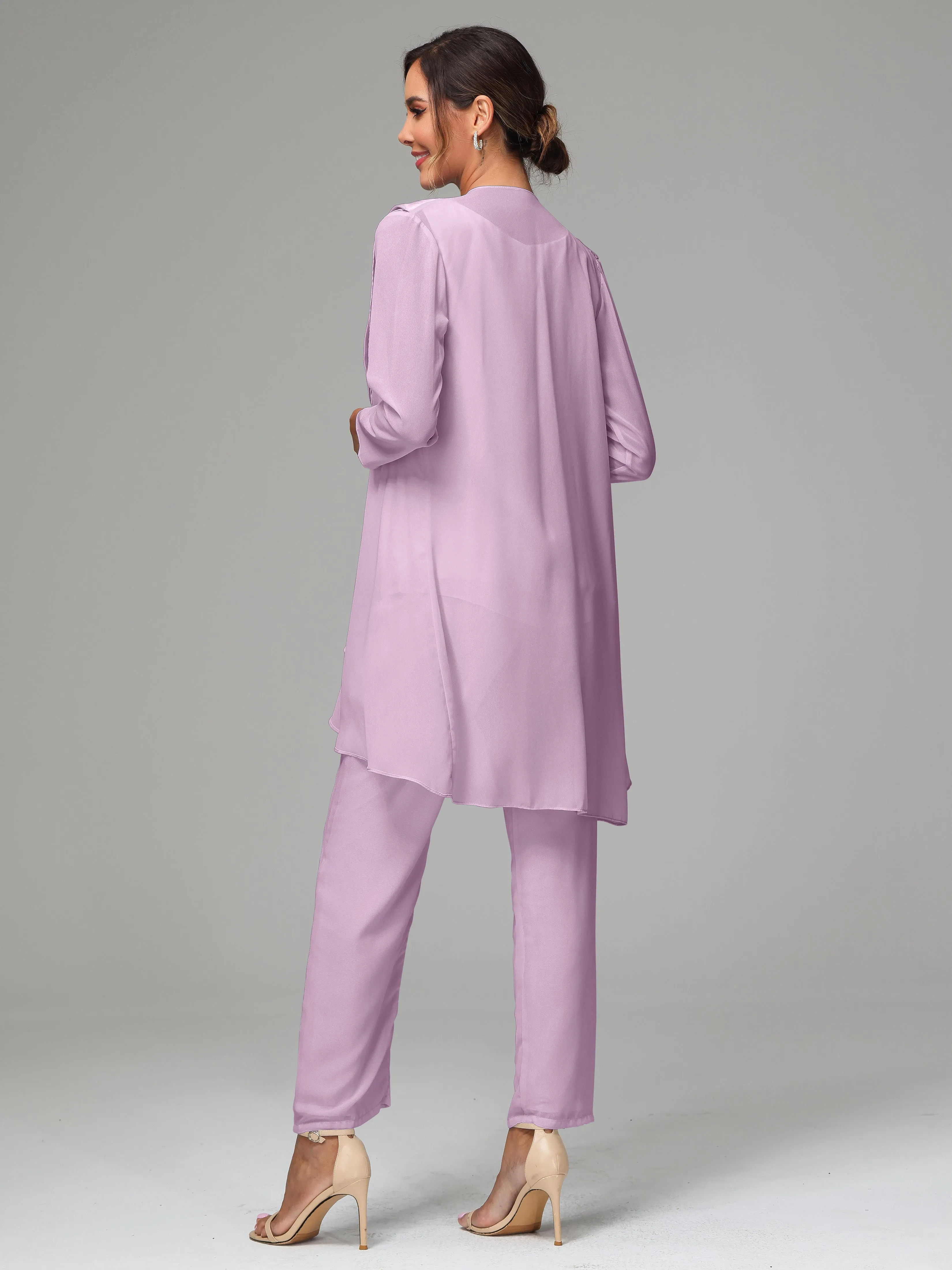 3 Pieces Chiffon Elegant Mother Of The Bride Dress Pants Suits
