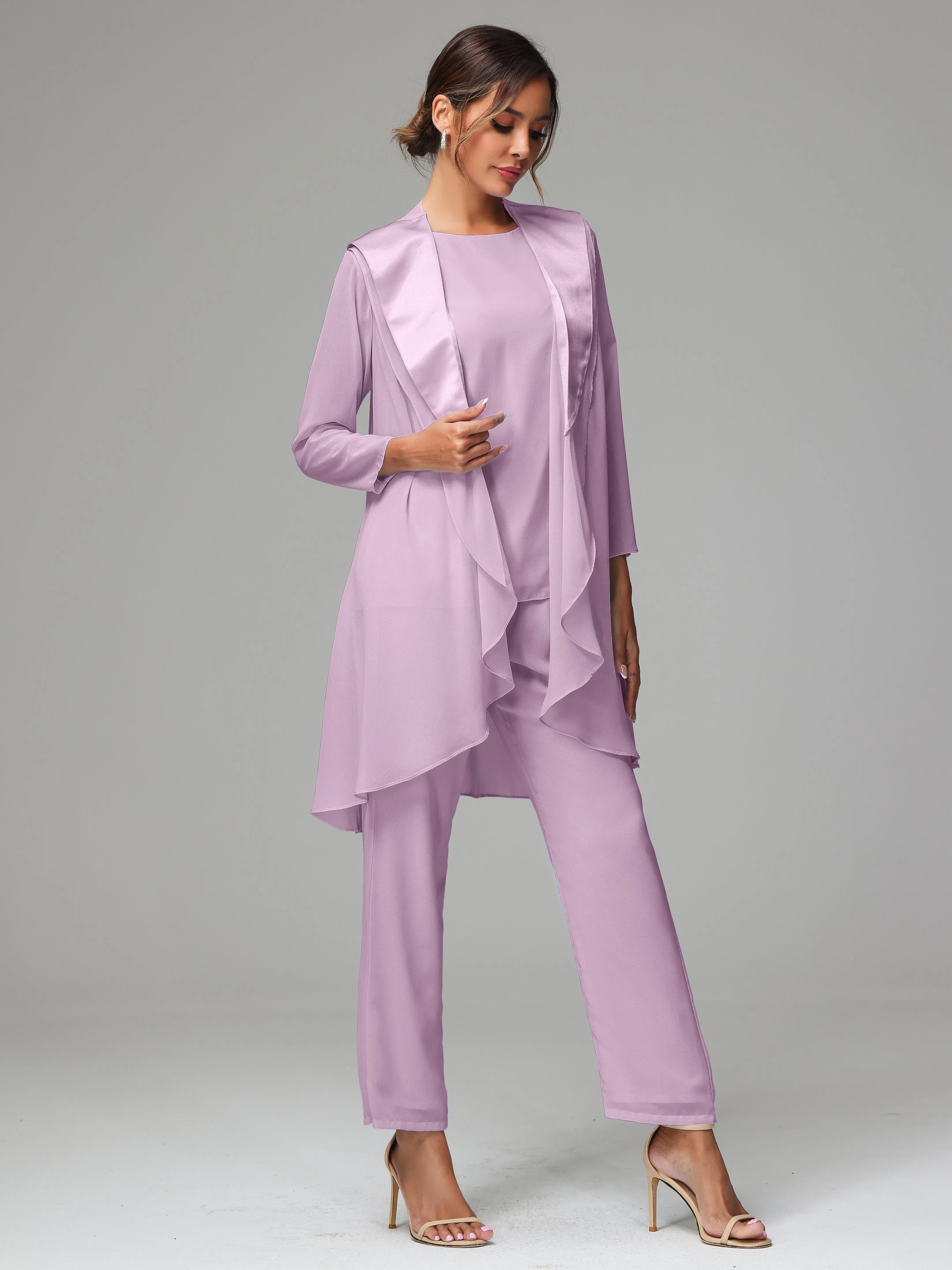 3 Pieces Chiffon Elegant Mother Of The Bride Dress Pants Suits