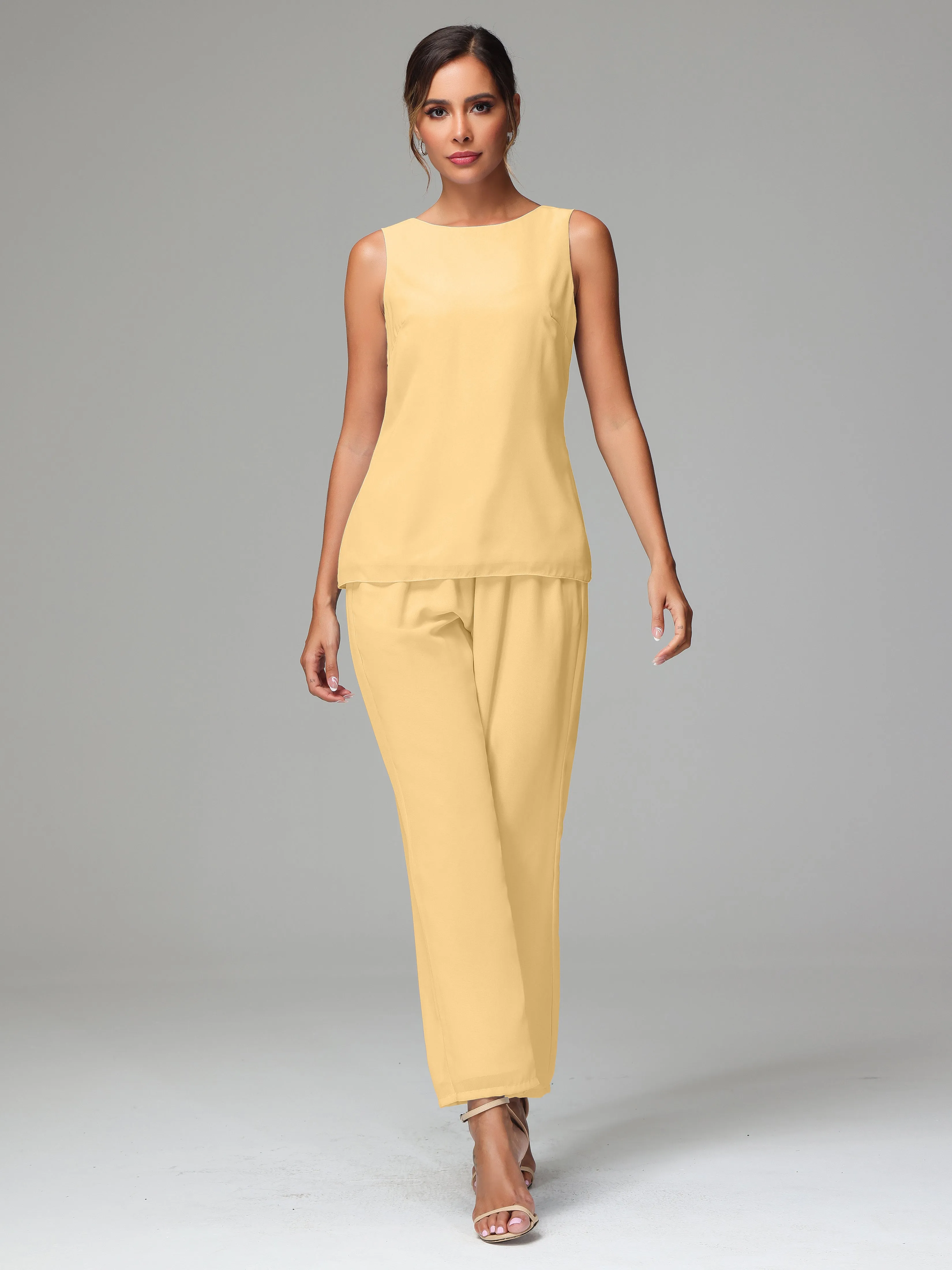 3 Pieces Chiffon Elegant Mother Of The Bride Dress Pants Suits