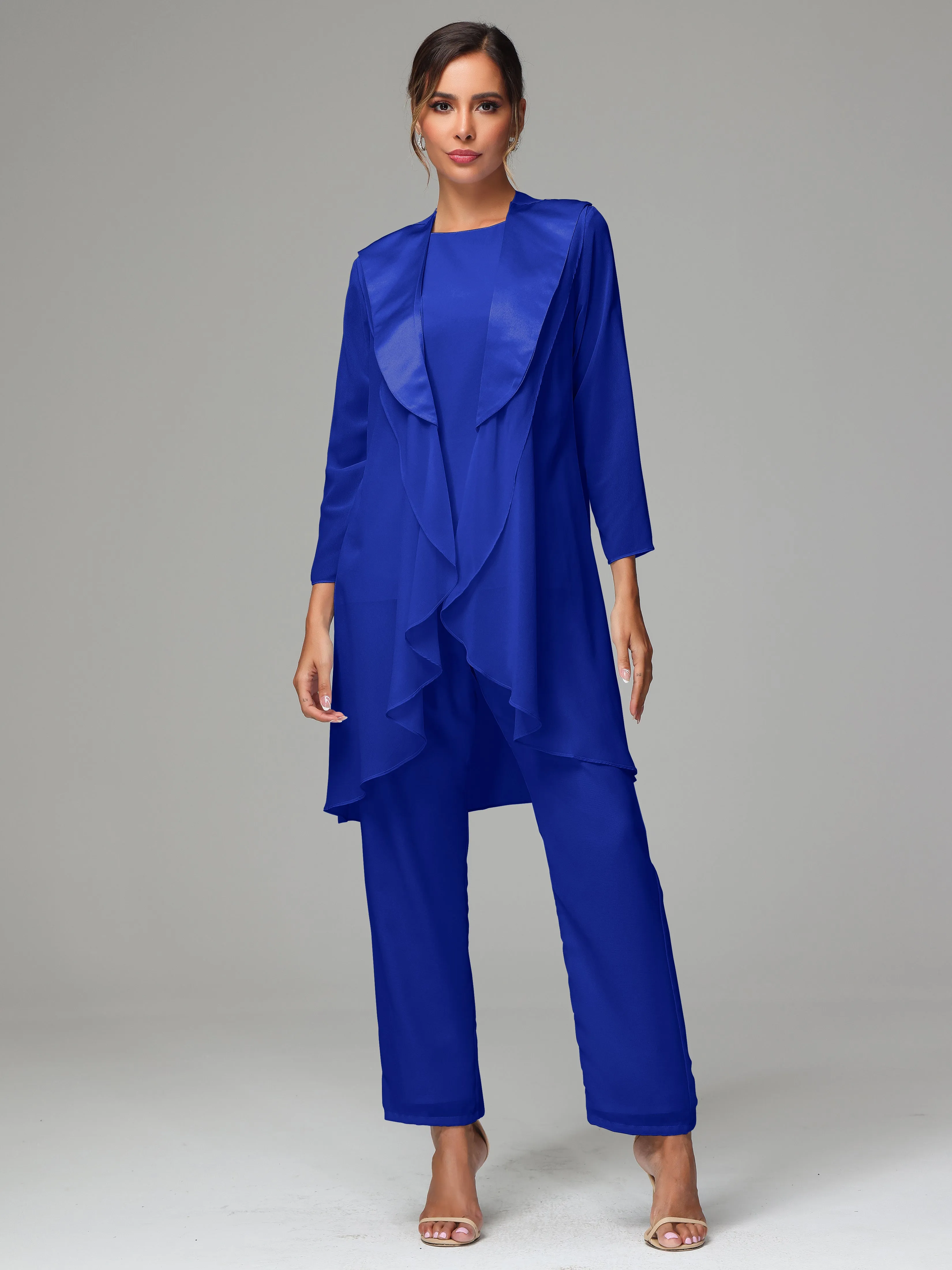 3 Pieces Chiffon Elegant Mother Of The Bride Dress Pants Suits