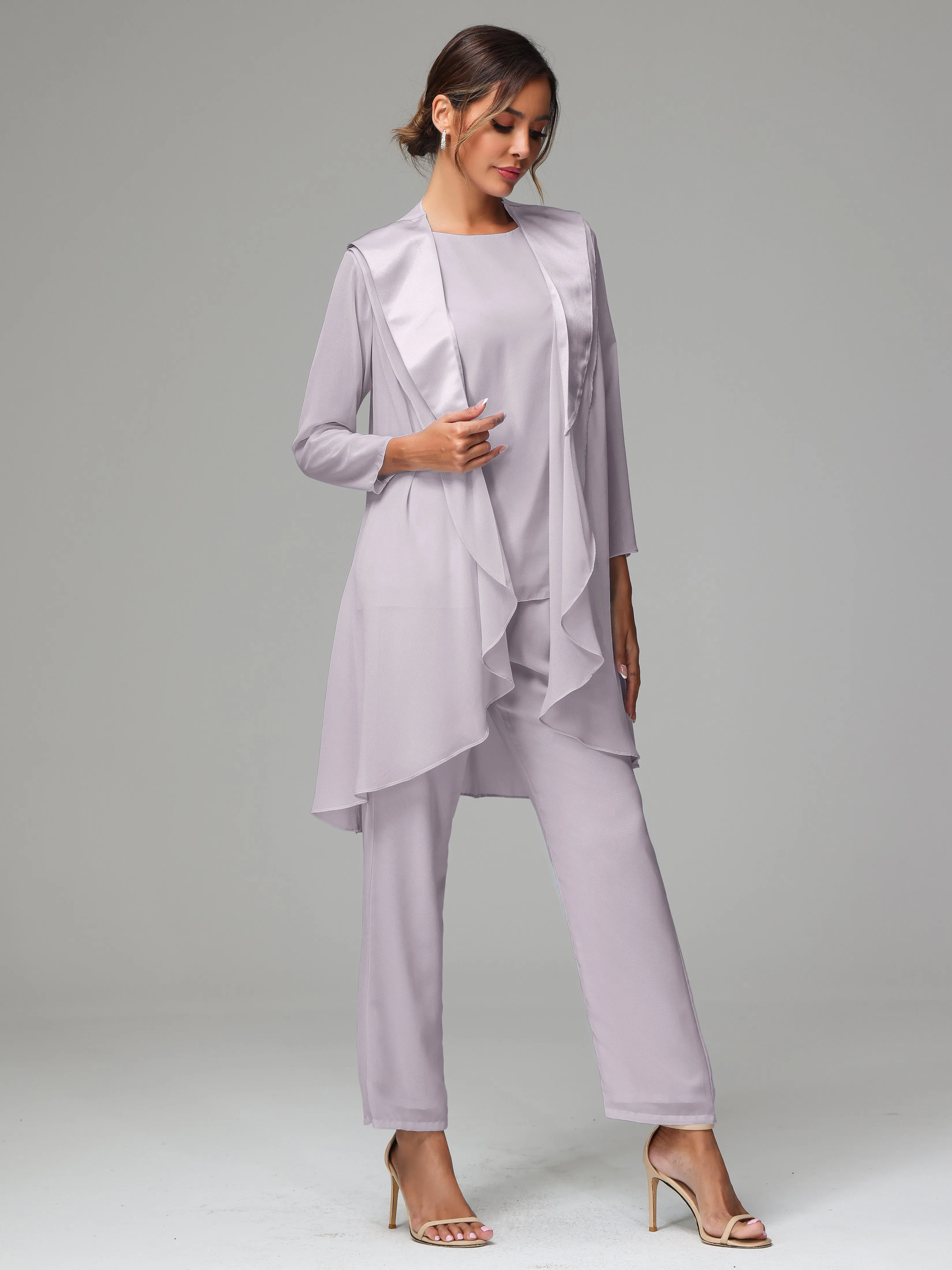 3 Pieces Chiffon Elegant Mother Of The Bride Dress Pants Suits