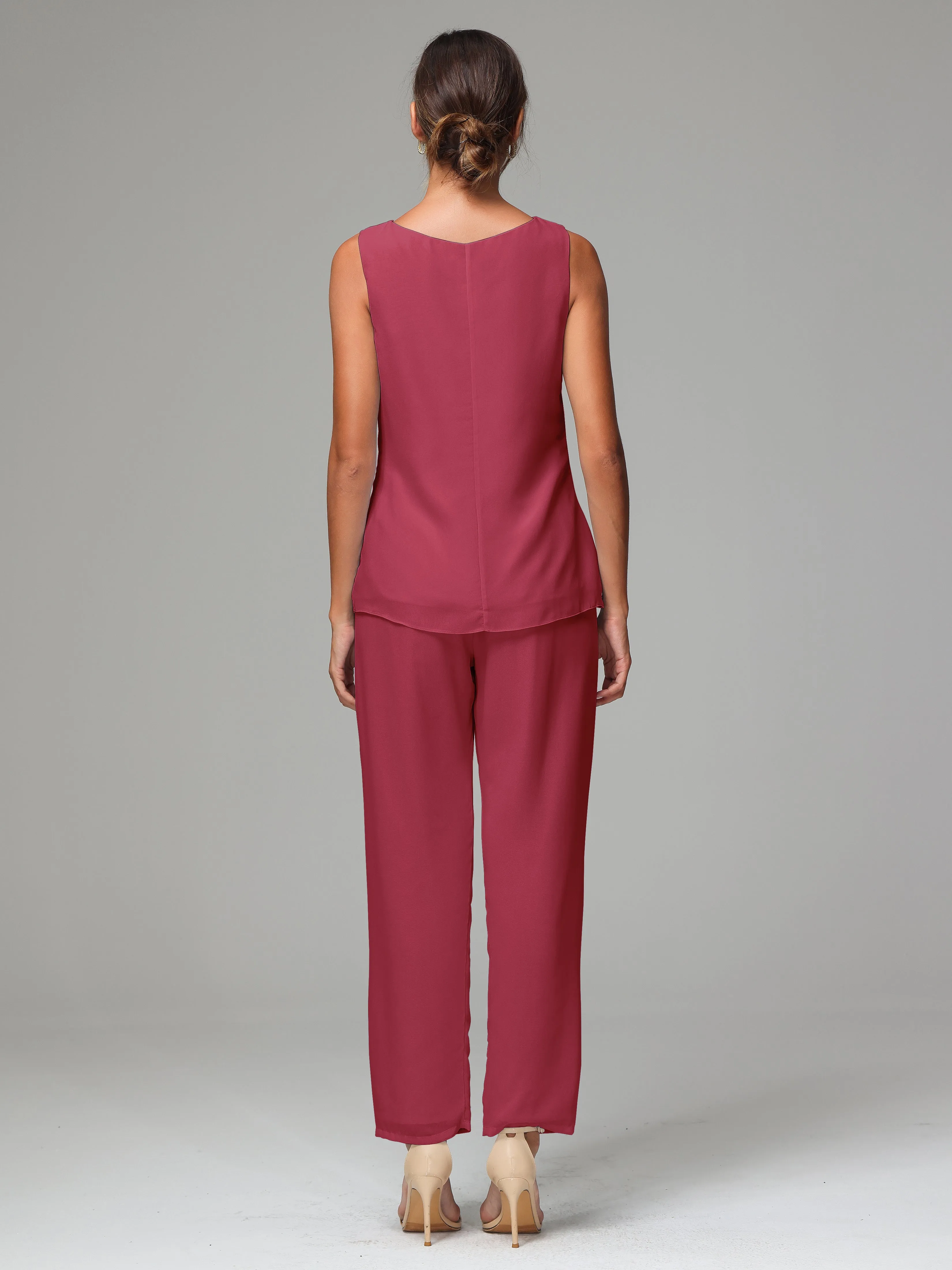 3 Pieces Chiffon Elegant Mother Of The Bride Dress Pants Suits