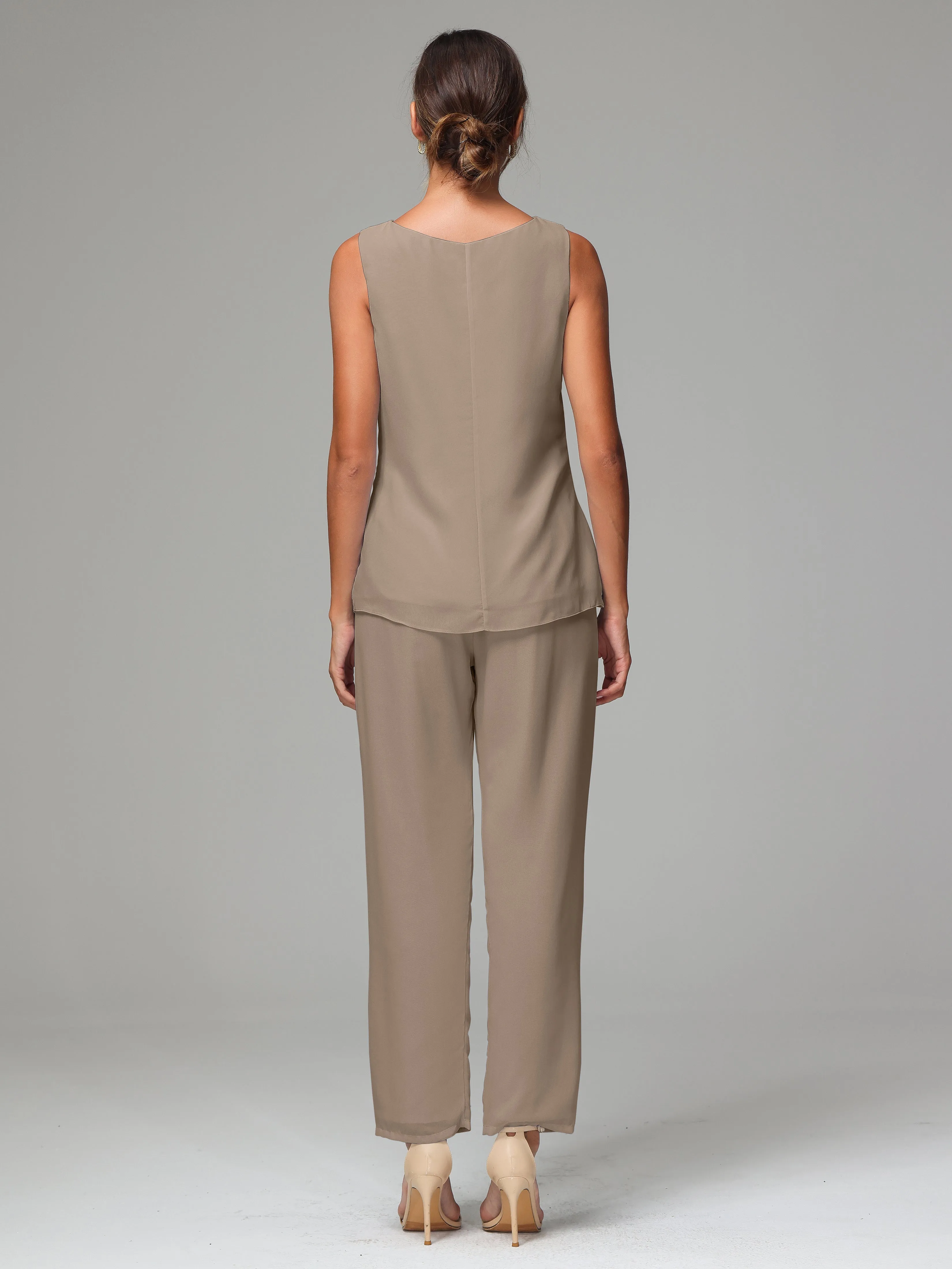3 Pieces Chiffon Elegant Mother Of The Bride Dress Pants Suits