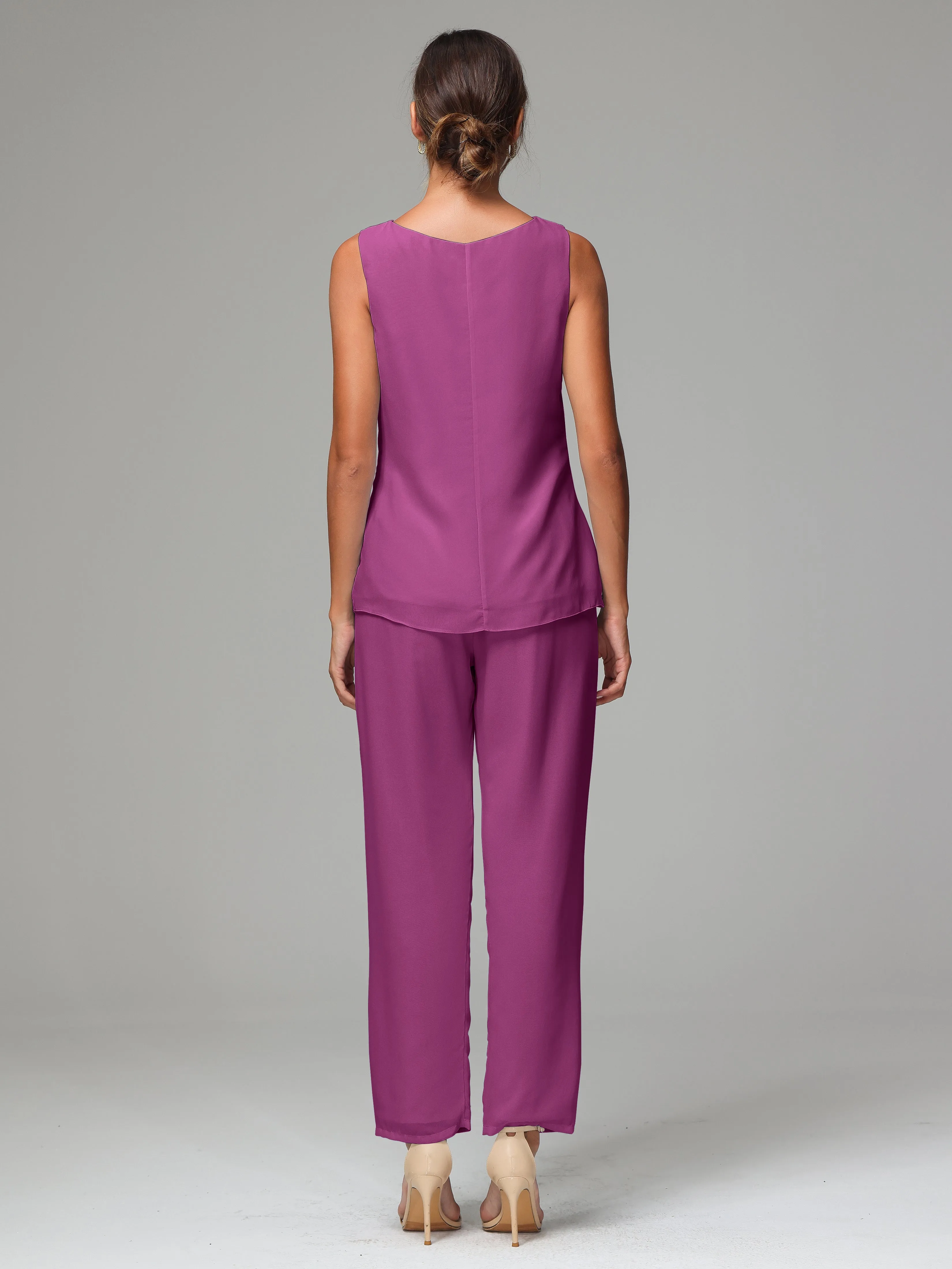 3 Pieces Chiffon Elegant Mother Of The Bride Dress Pants Suits