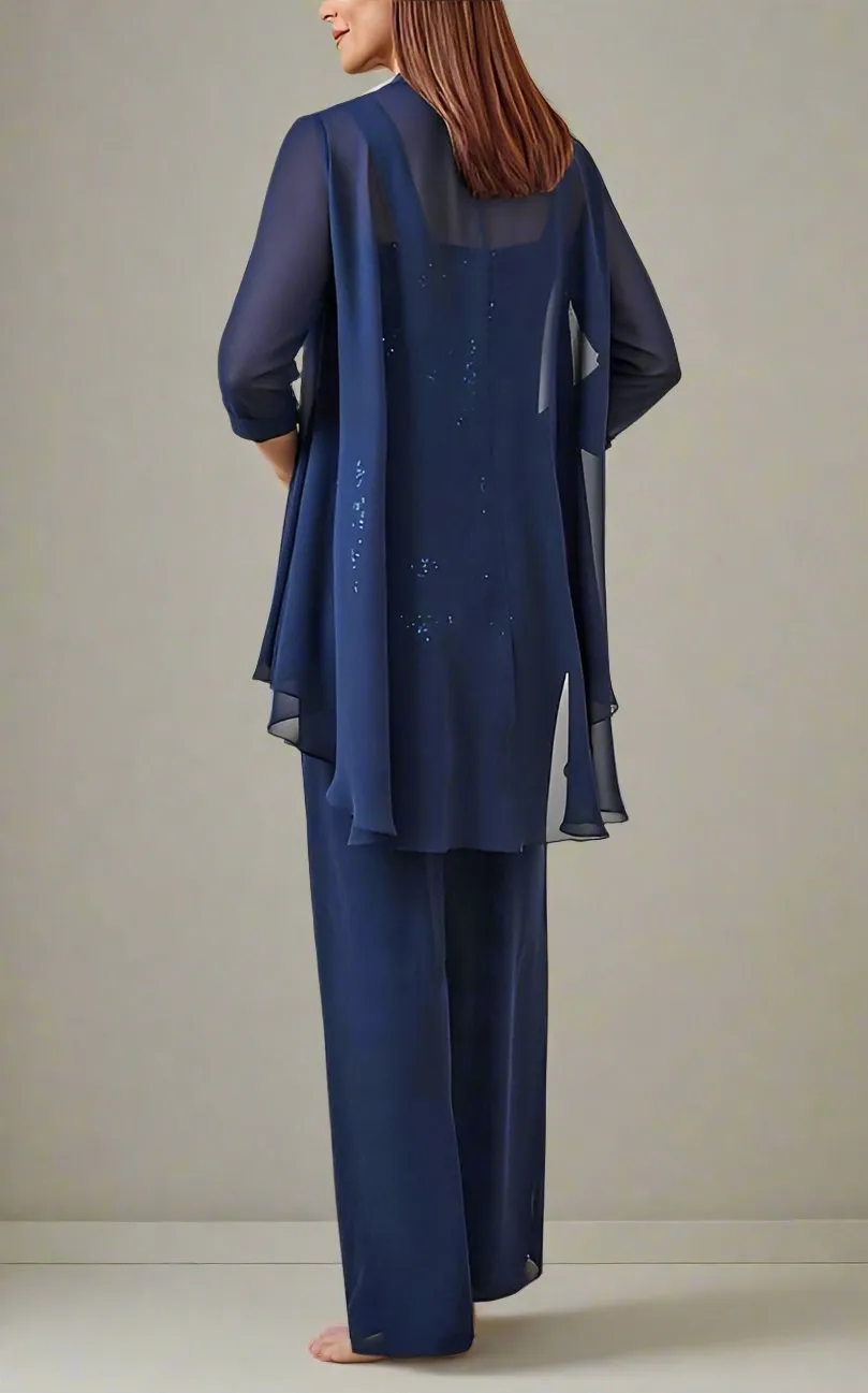 3 Pieces Square Neck Elegant Mother Of The Bride Dress Pants Suits
