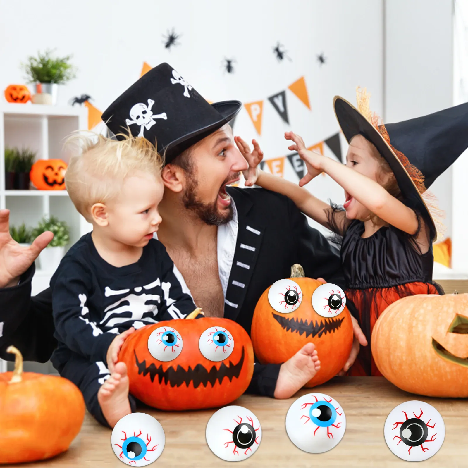 60PCS Plastic Halloween Eyeballs Scary Ping Pong for Cats, Kids Toys Decoration