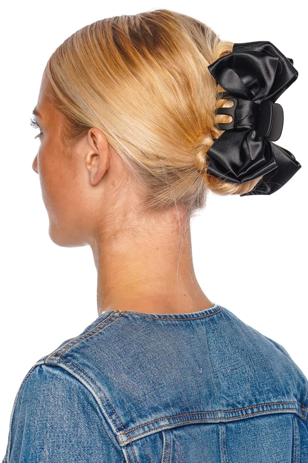 Agatha Black Satin Bow Jaw Clip