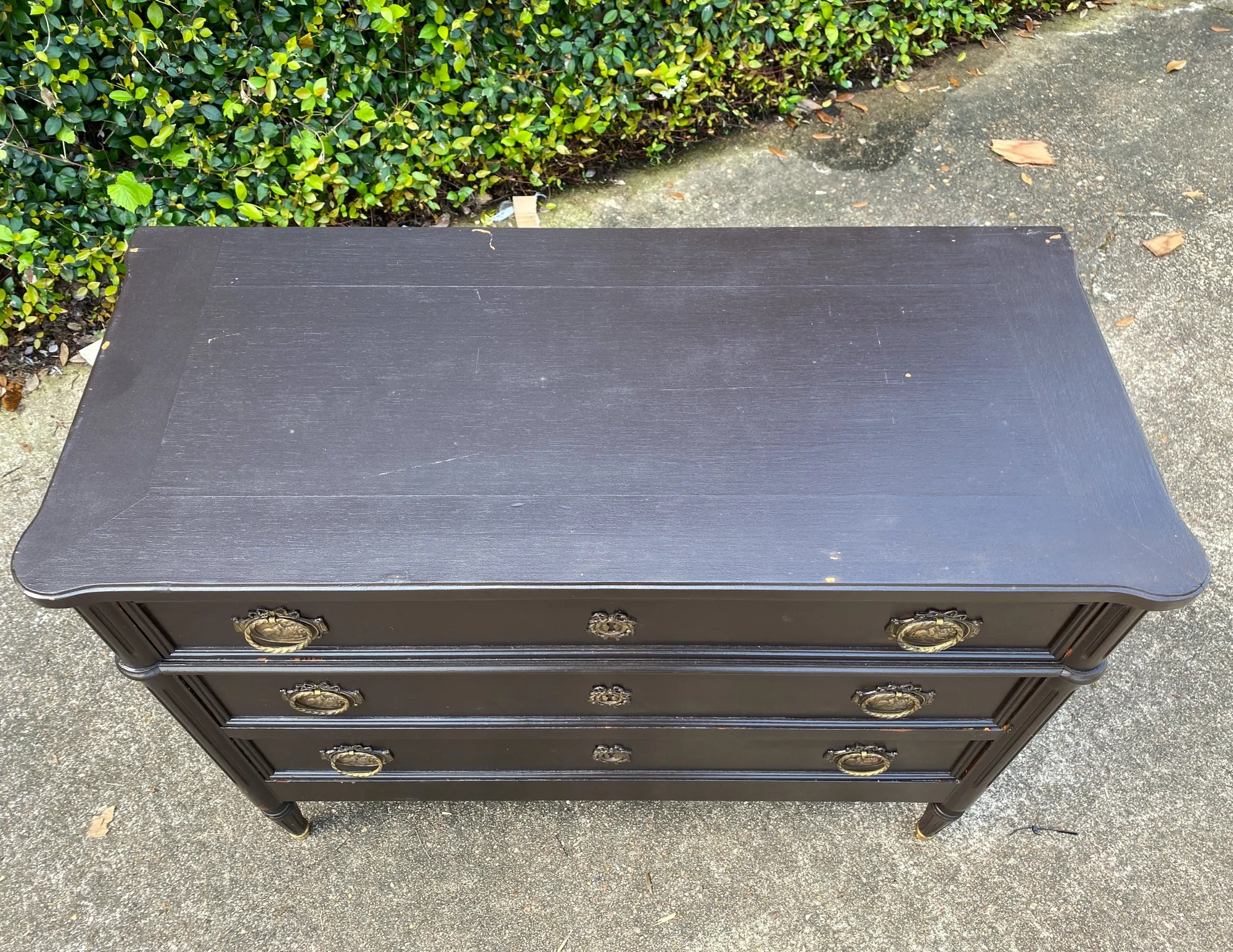Antique French Three-Drawer Commode in Matte Black Painted Finish
