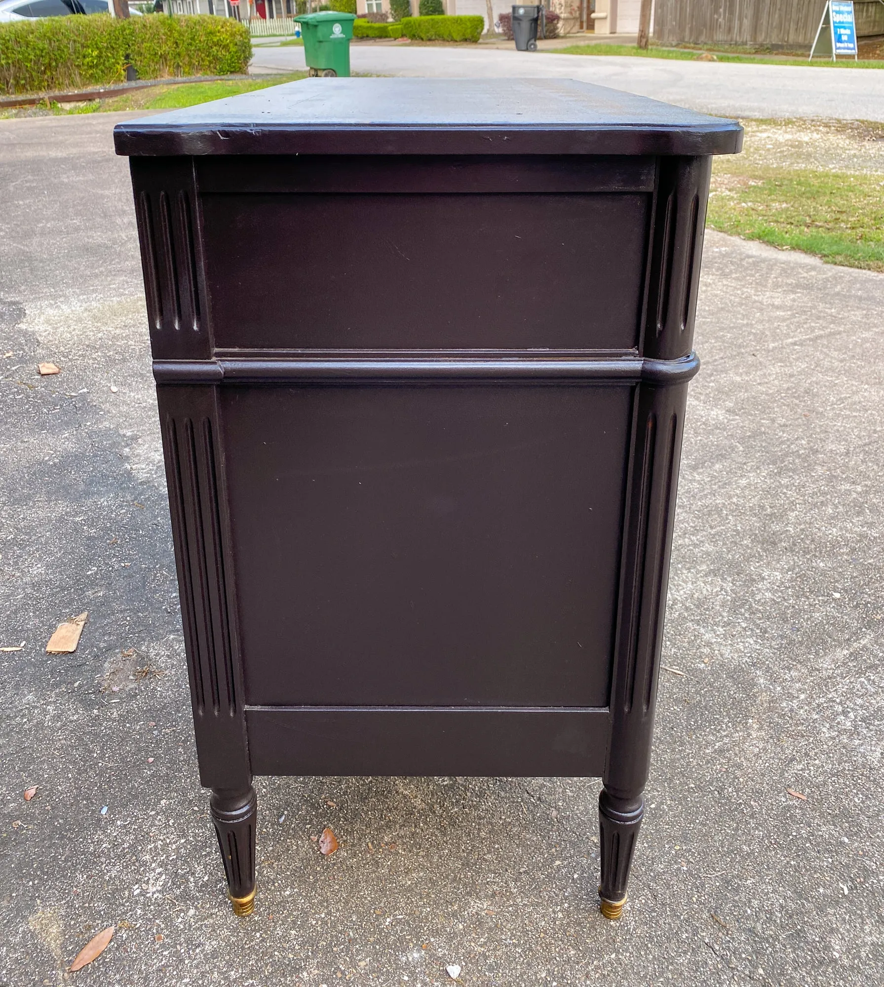 Antique French Three-Drawer Commode in Matte Black Painted Finish