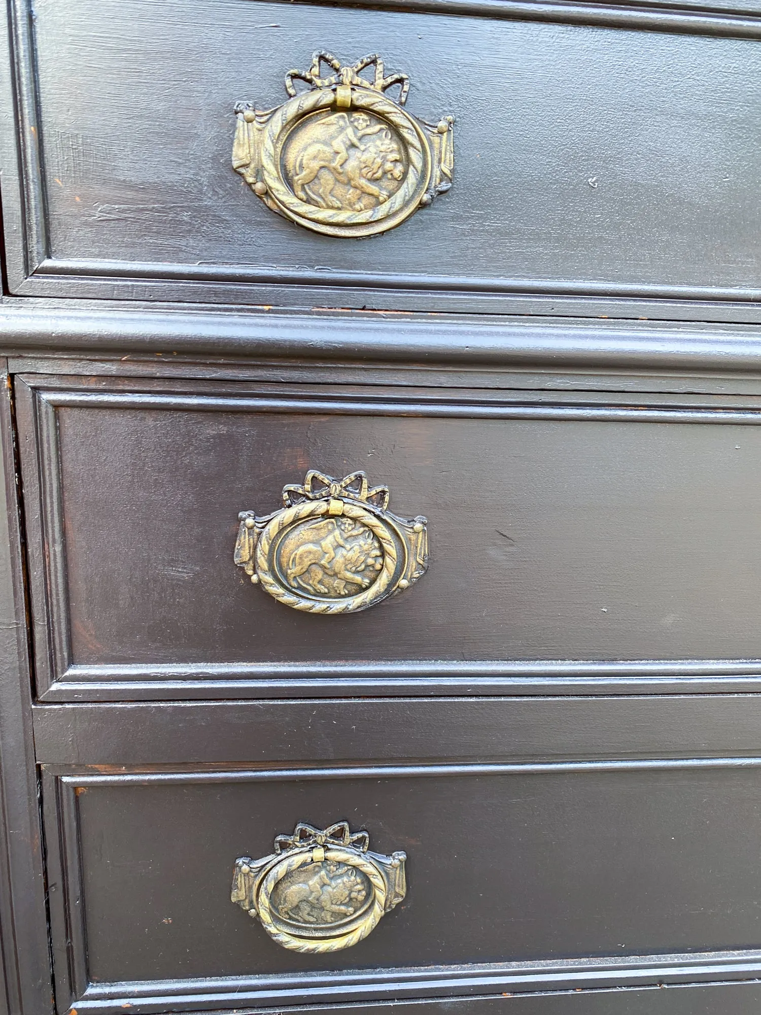 Antique French Three-Drawer Commode in Matte Black Painted Finish