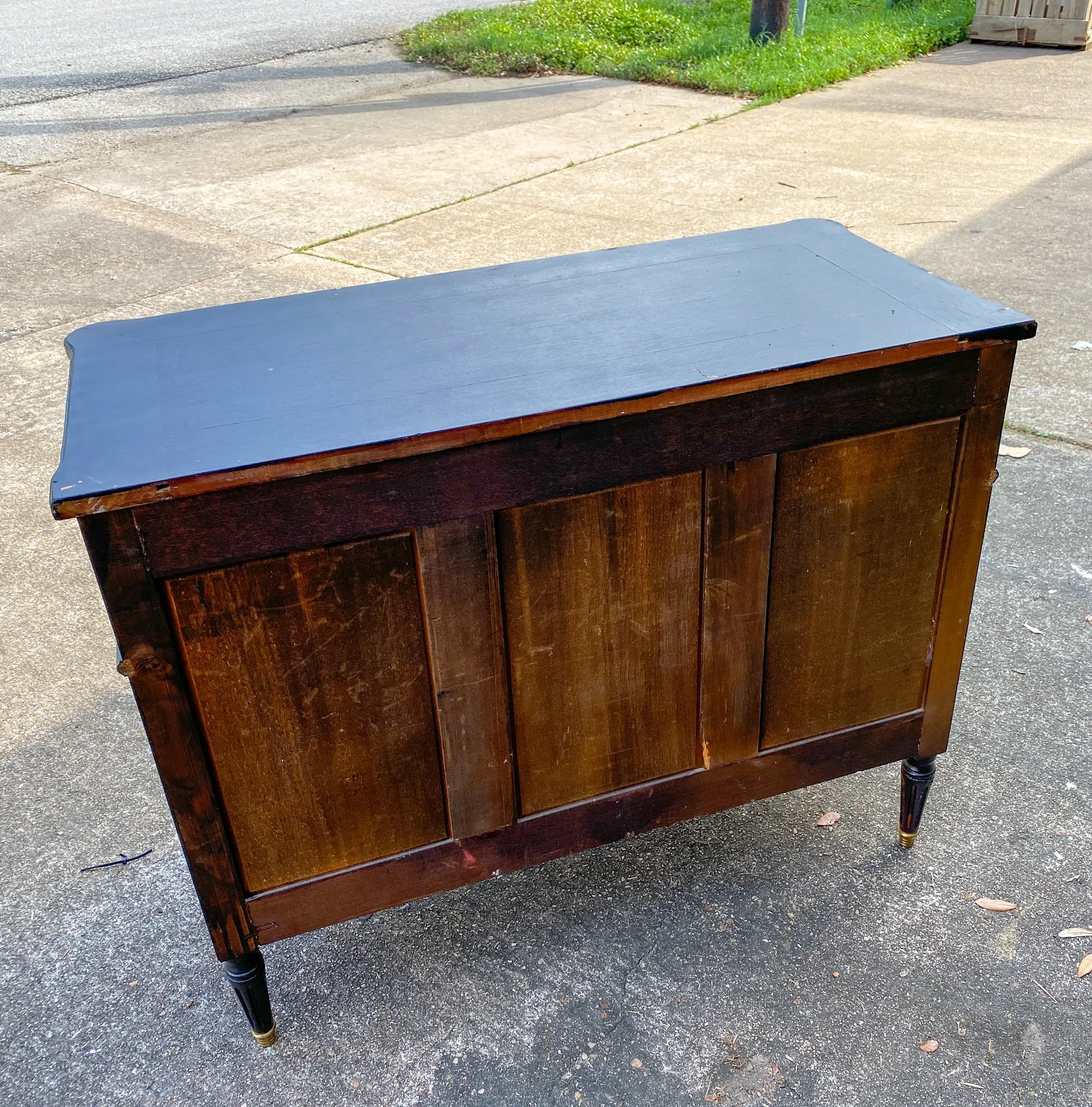 Antique French Three-Drawer Commode in Matte Black Painted Finish