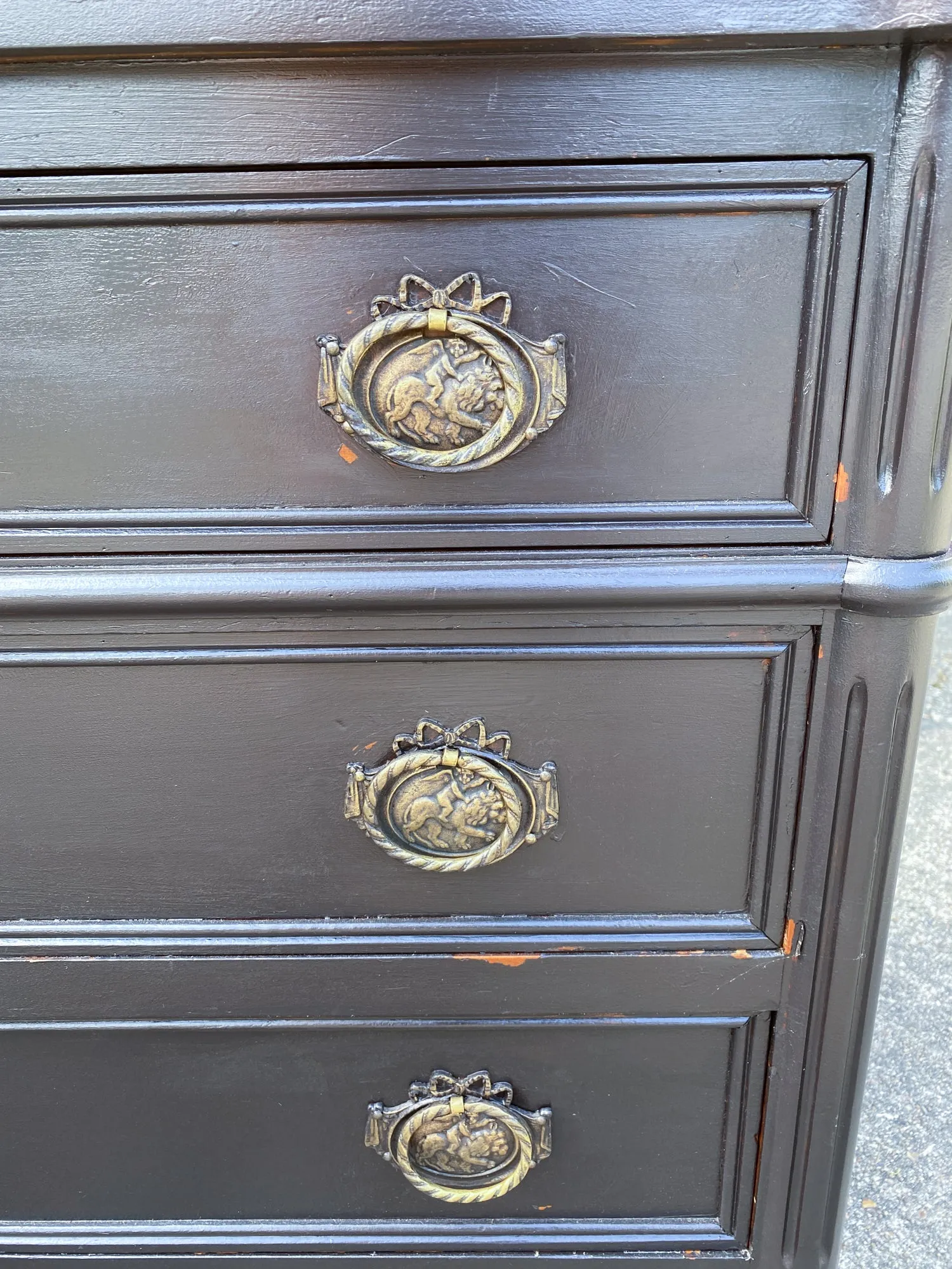 Antique French Three-Drawer Commode in Matte Black Painted Finish
