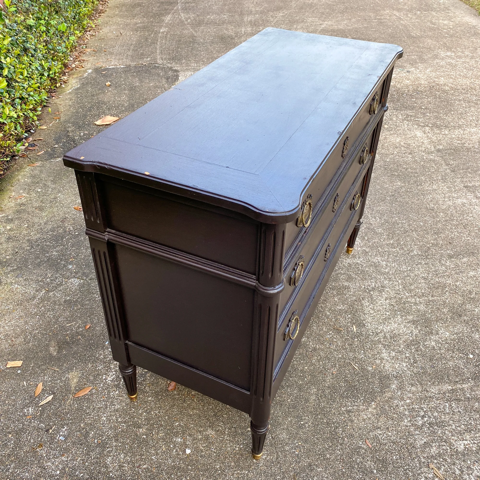Antique French Three-Drawer Commode in Matte Black Painted Finish
