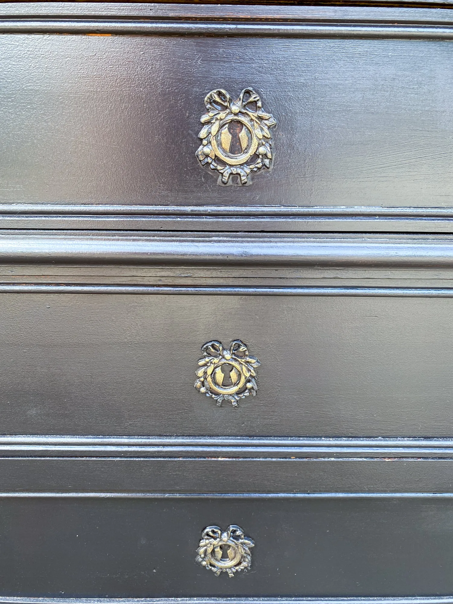Antique French Three-Drawer Commode in Matte Black Painted Finish