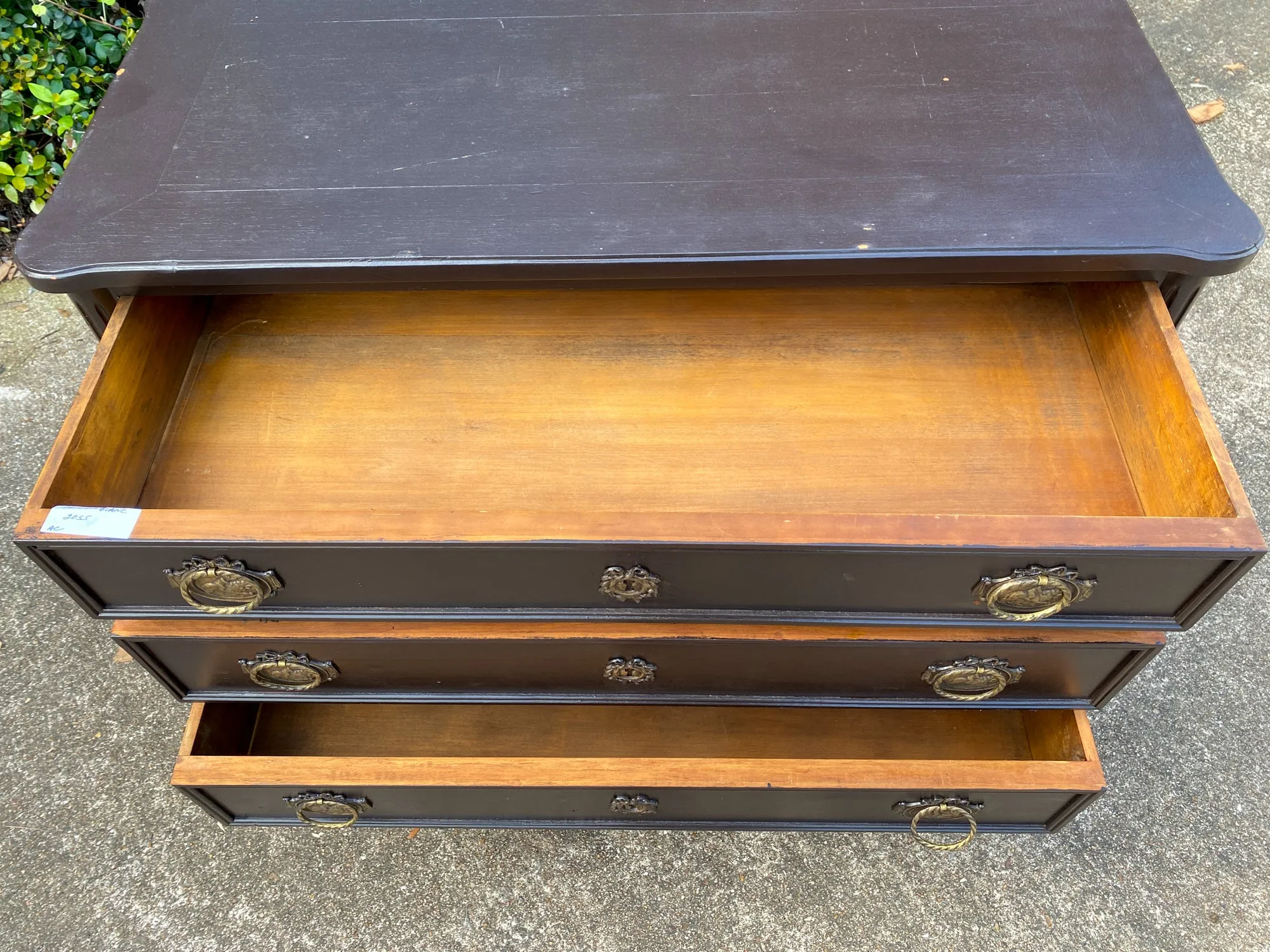 Antique French Three-Drawer Commode in Matte Black Painted Finish