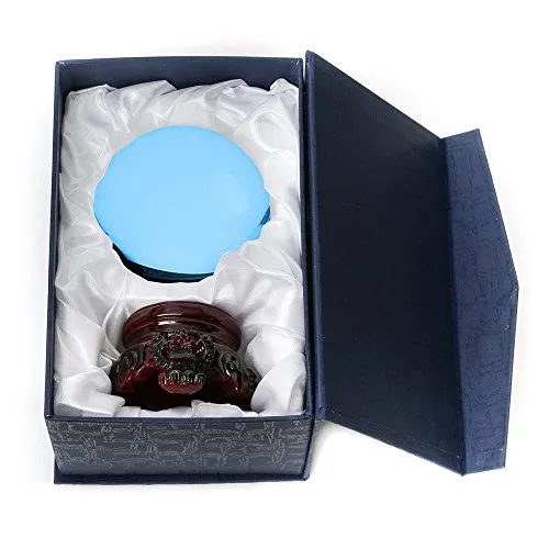 Aqua Crystal Ball with Redwood Lion Resin Stand