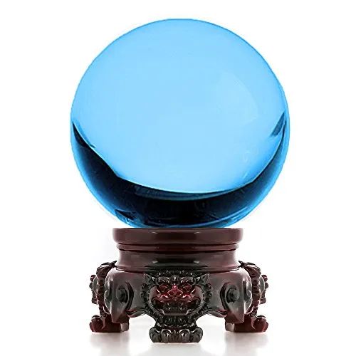 Aqua Crystal Ball with Redwood Lion Resin Stand