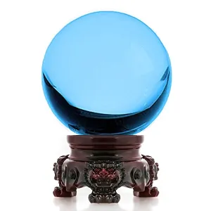 Aqua Crystal Ball with Redwood Lion Resin Stand