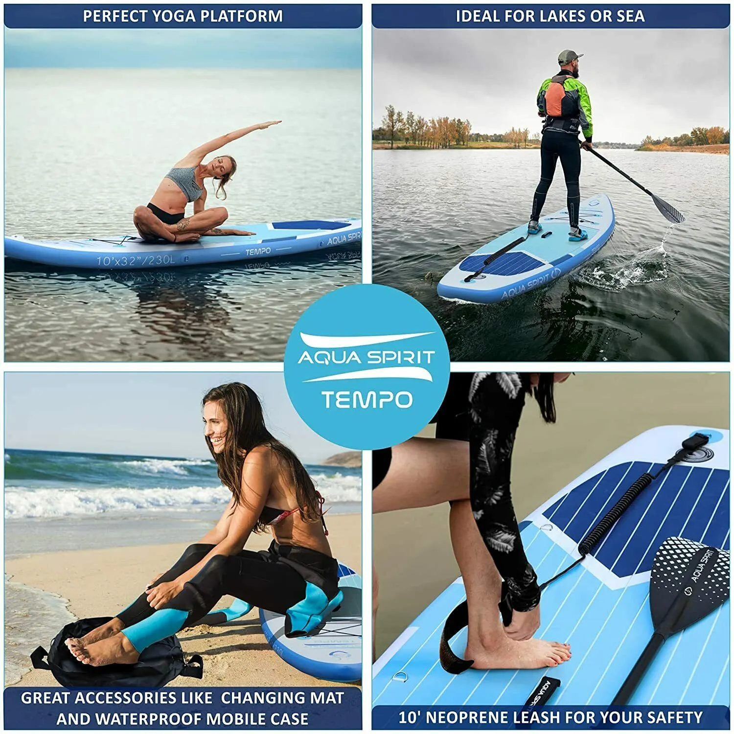 Aqua Spirit Tempo Blue 10FT iSUP Inflatable Stand up Paddle Board & Accessories