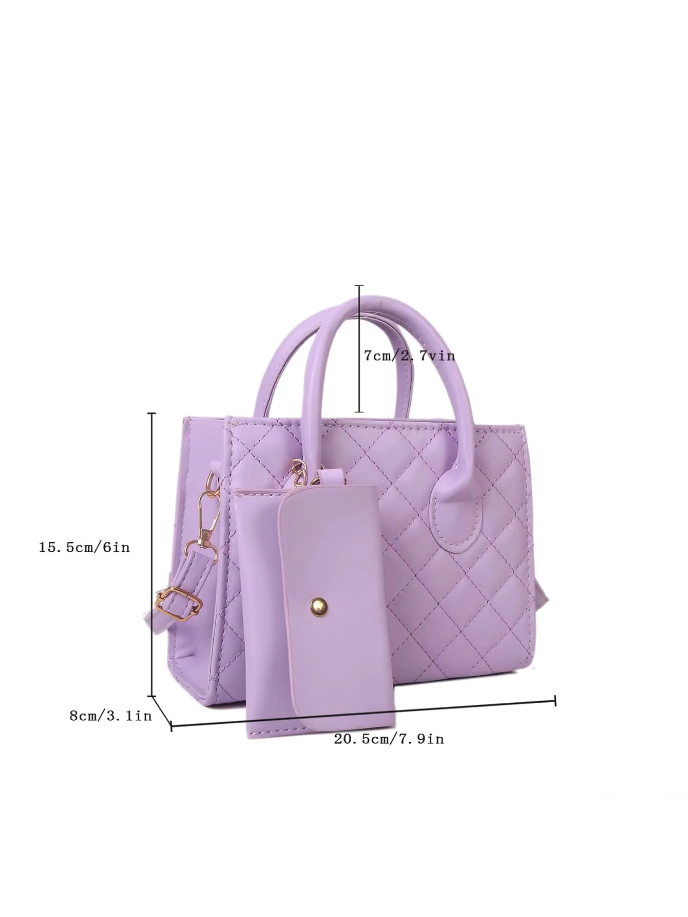 Argyle Quilted Double Handle Square Bag With Coin Purse - Purple