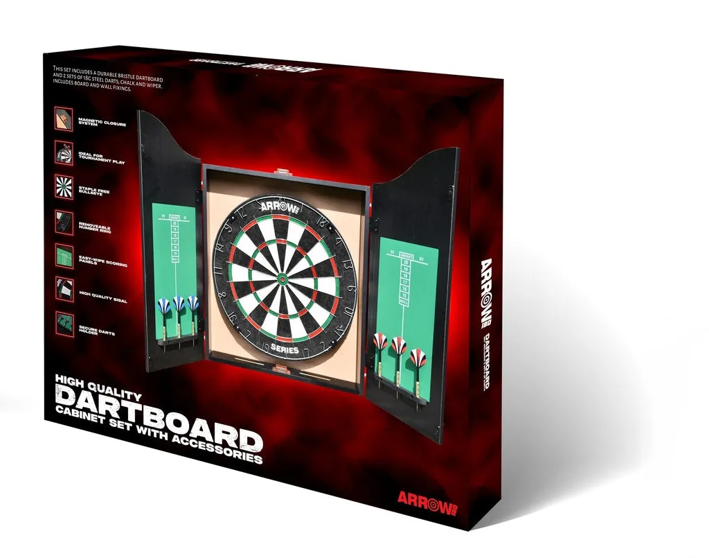 Arrow 180 High Quality Dartboard Set inc. Cabinet